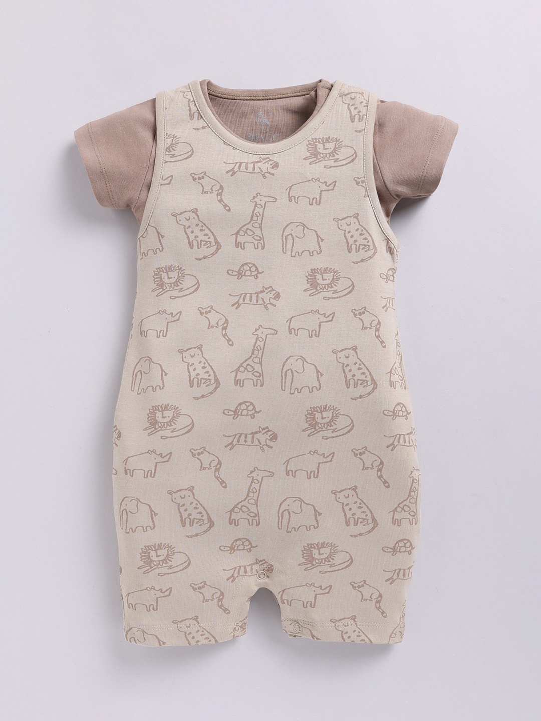 

BABY GO Infants Boys Conversational Printed Pure Cotton Dungarees, Beige