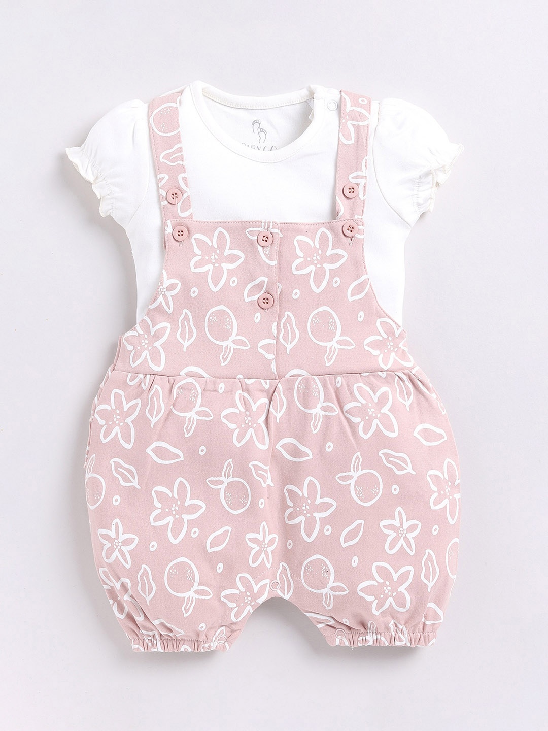 

BABY GO Girls Conversational Printed Pure Cotton Dungarees, Beige