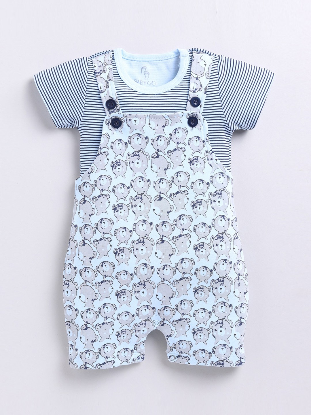 

BABY GO Boys Conversational Printed Pure Cotton Dungarees with T-Shirt, Blue