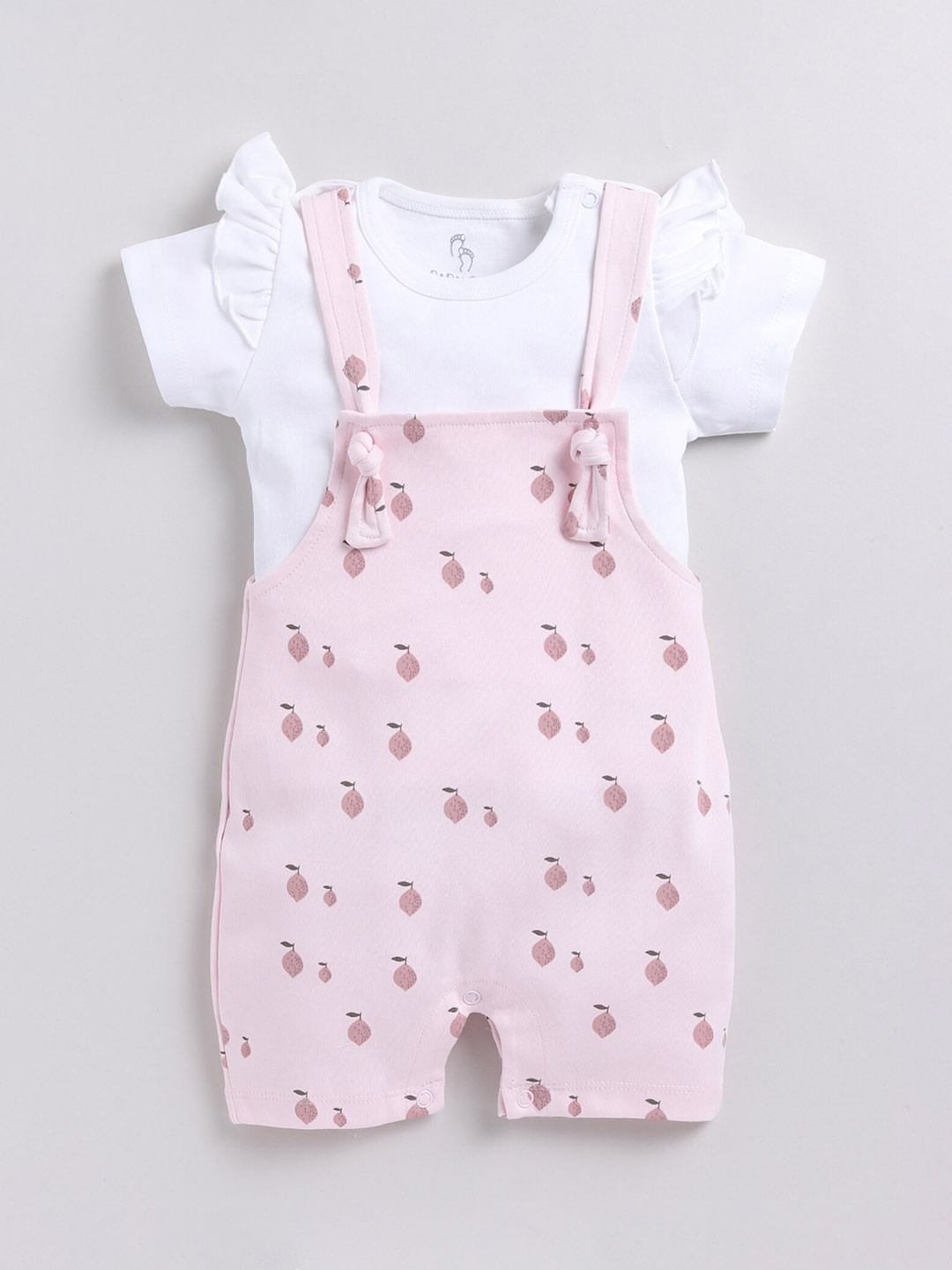

BABY GO Infant Girls Conversational Printed Pure Cotton Dungaree with T-shirt, Pink