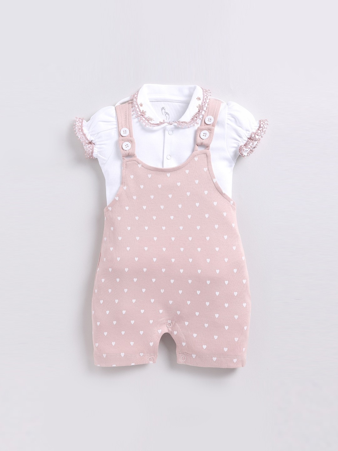 

BABY GO Infant Girls Geometric Printed Cotton Dungarees, Beige