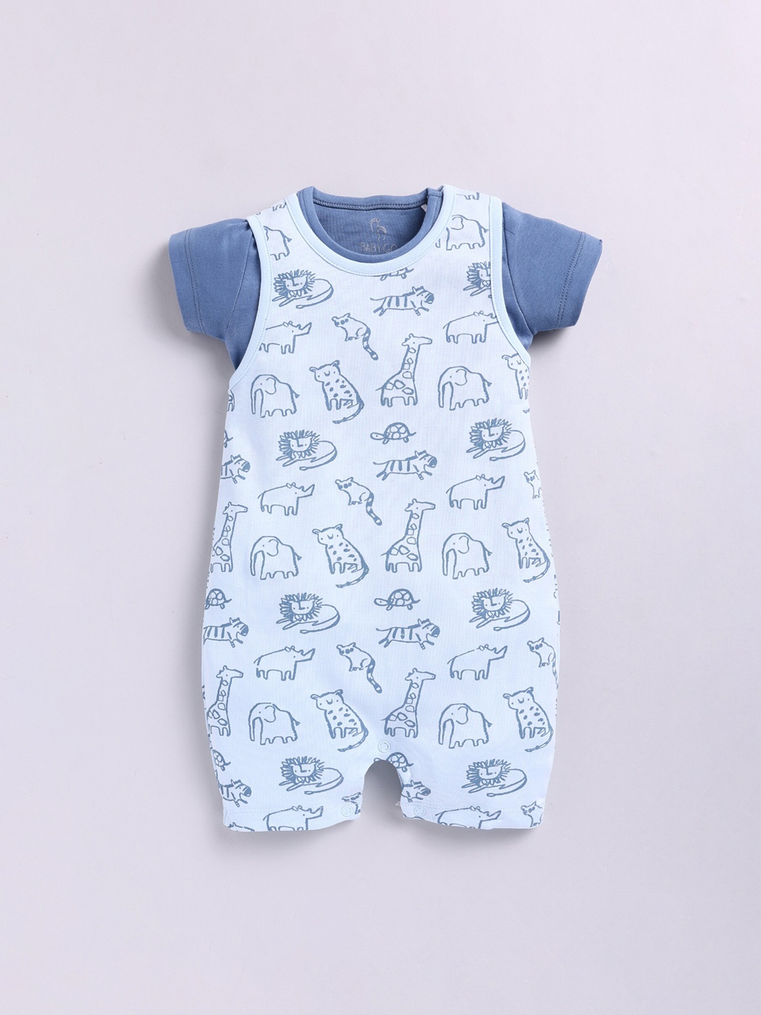 

BABY GO Infant Boys Conversational Printed Pure Cotton Dungaree with T-shirt, Blue