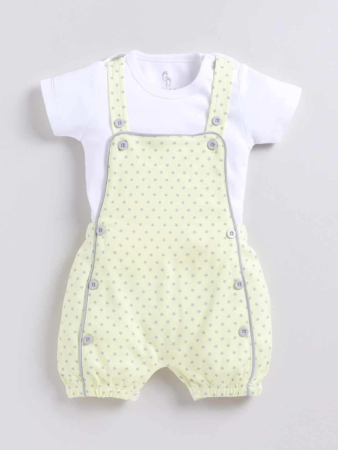 

BABY GO Infants Girls Printed Pure Cotton Dungaree with T-shirt, Yellow