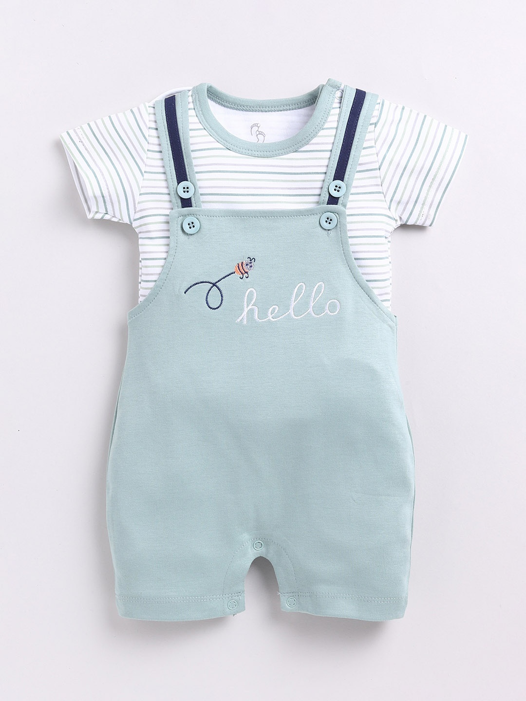 

BABY GO Infants Boys Typography Printed Cotton Dungaree with T-shirt, Green