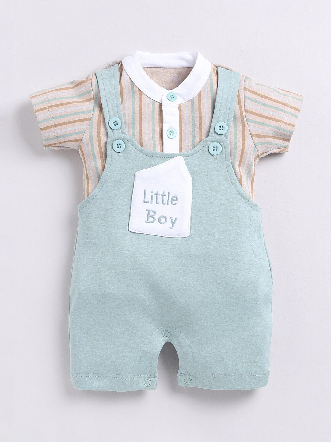 

BABY GO Infants Boys Typography Printed Cotton Dungaree, Green