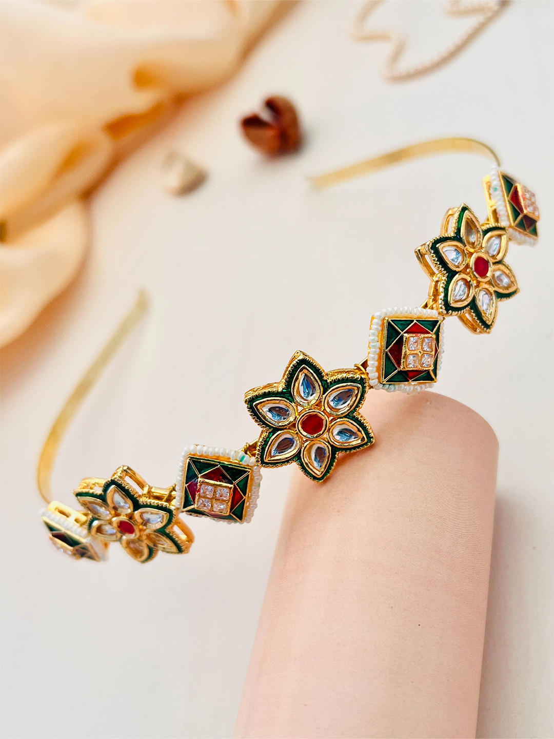 

ABDESIGNS Gold Plated Kundan-Studded Hairband