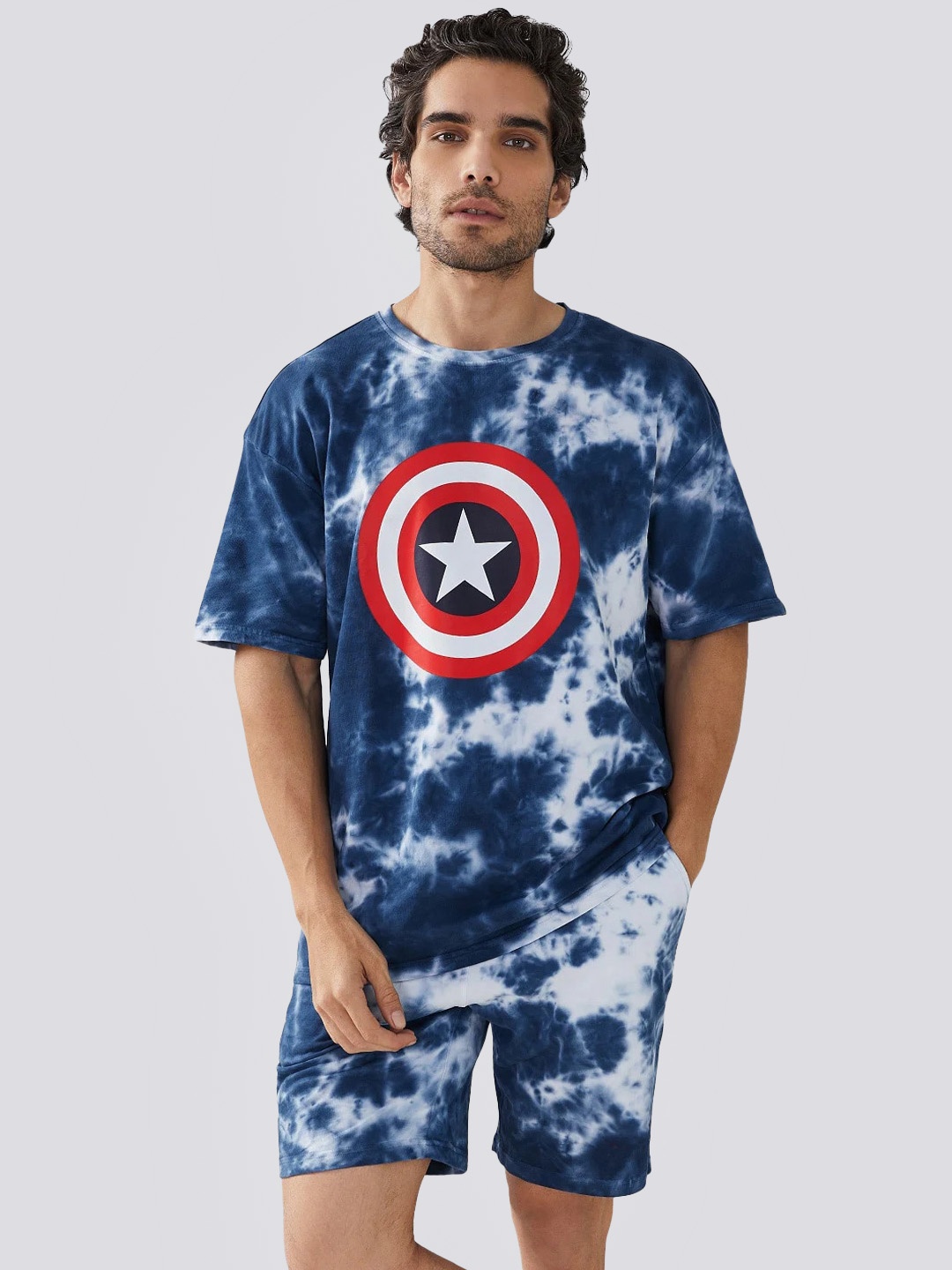

FINIVO FASHION Captain America Printed Round Neck T-Shirt & Shorts, Blue
