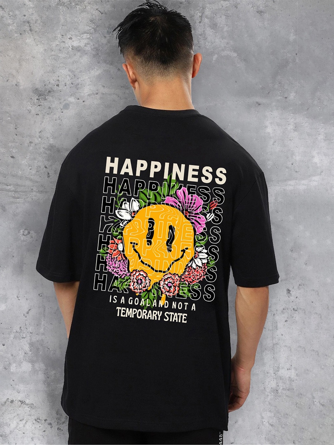 fanideaz Typography Printed Round Neck Cotton Oversized T-shirt, Black