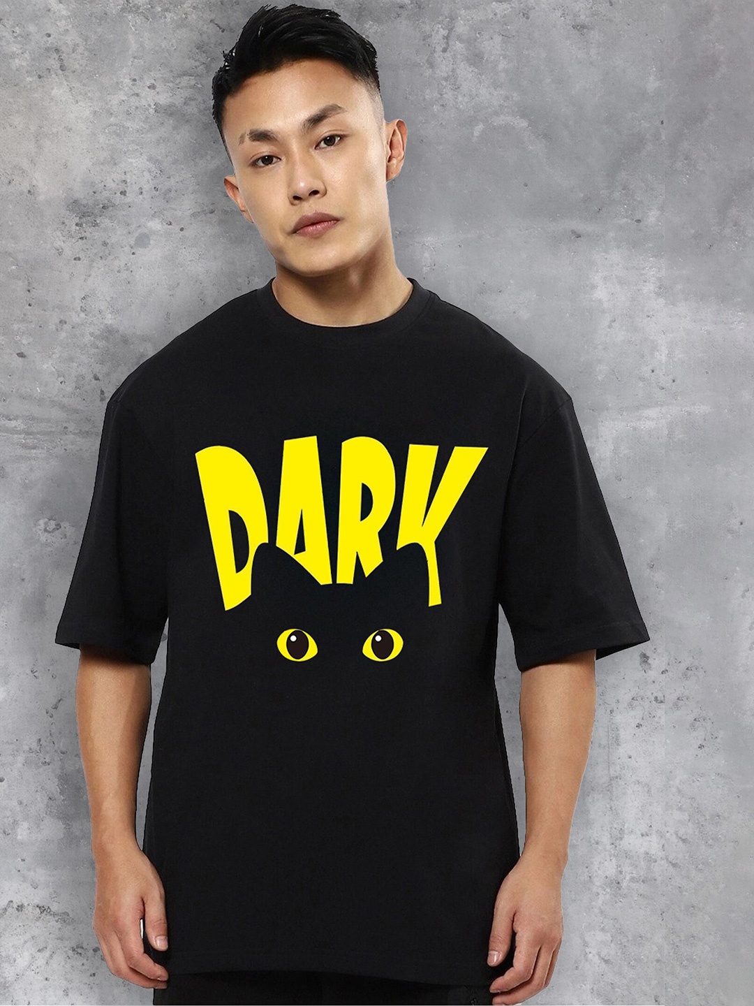 

fanideaz Typography Printed Round Neck Oversized Cotton T-shirt, Black