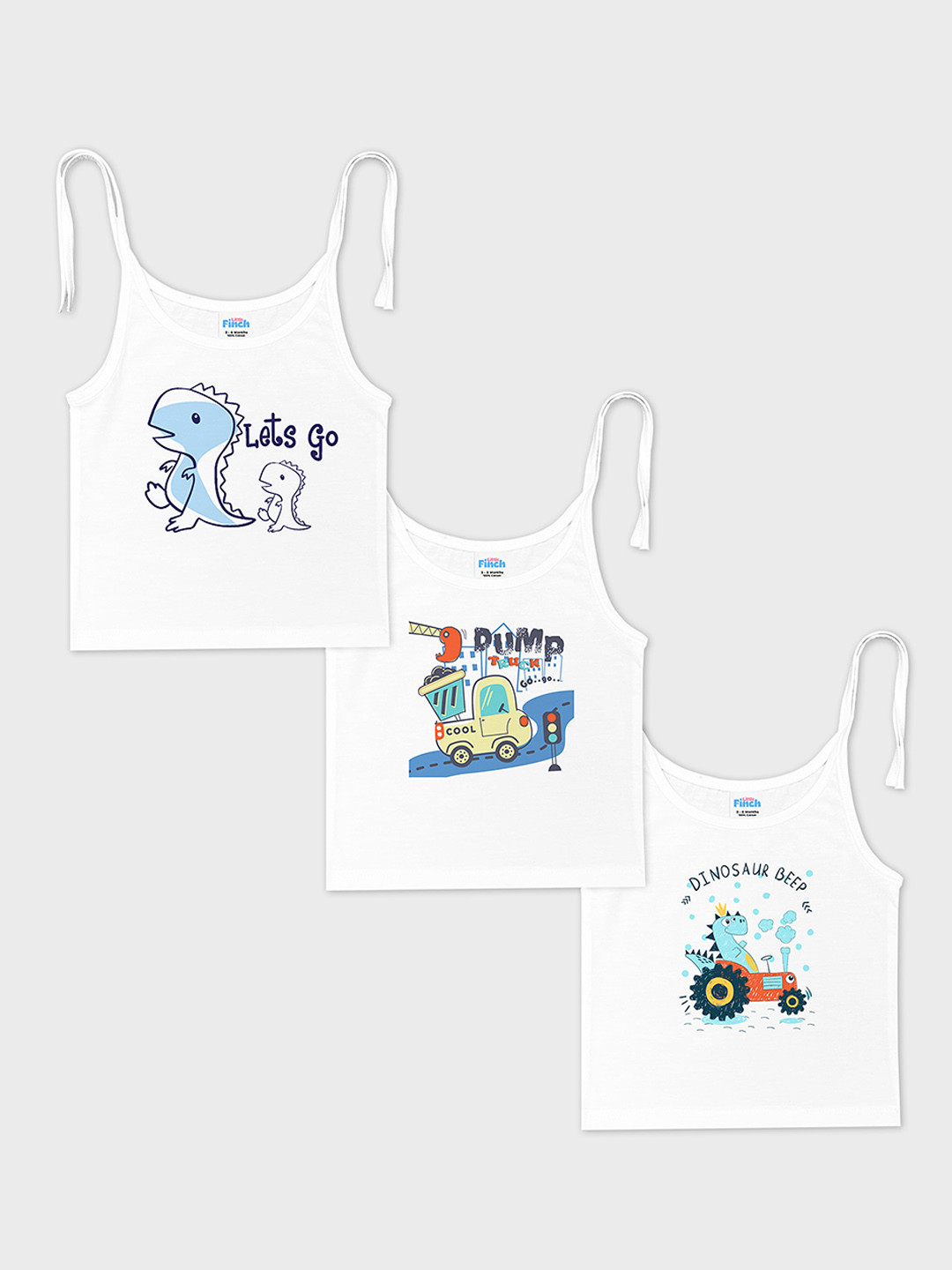 

BAESD Infant Boys Pack of 3 Printed Pure Cotton Knotted Jablas LF0051 Dino Boys print, White