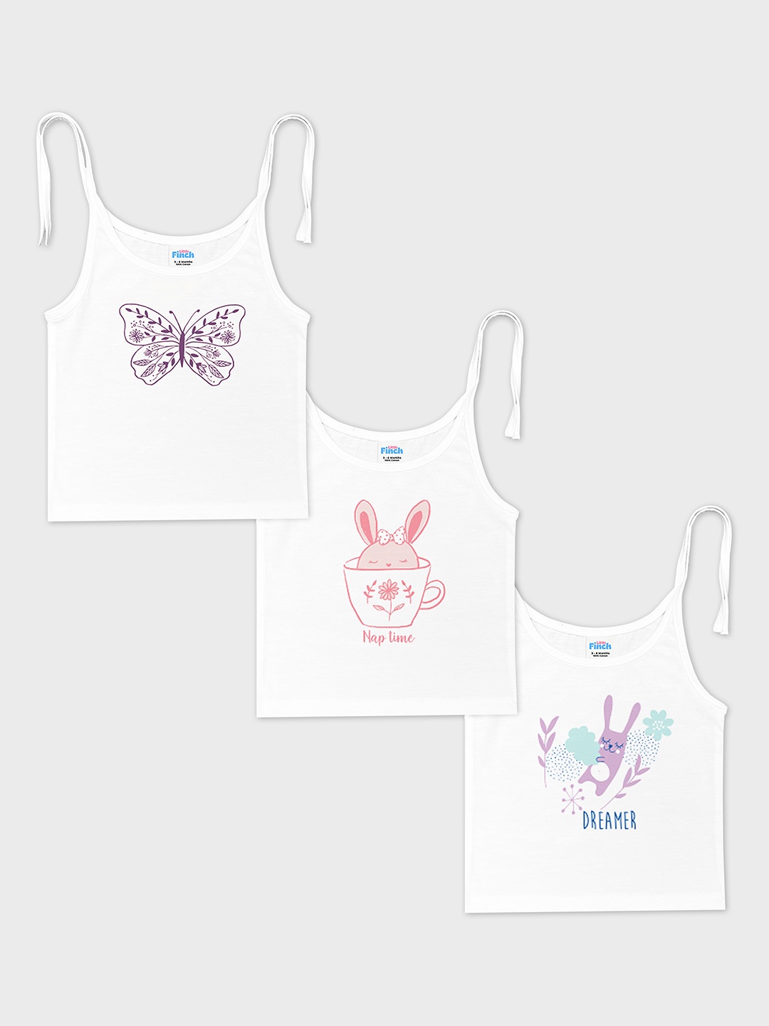 

BAESD Infant Girls Pack Of 3 Pure Cotton Sleeveless Jablas LF0053 Lilac Girls print, White