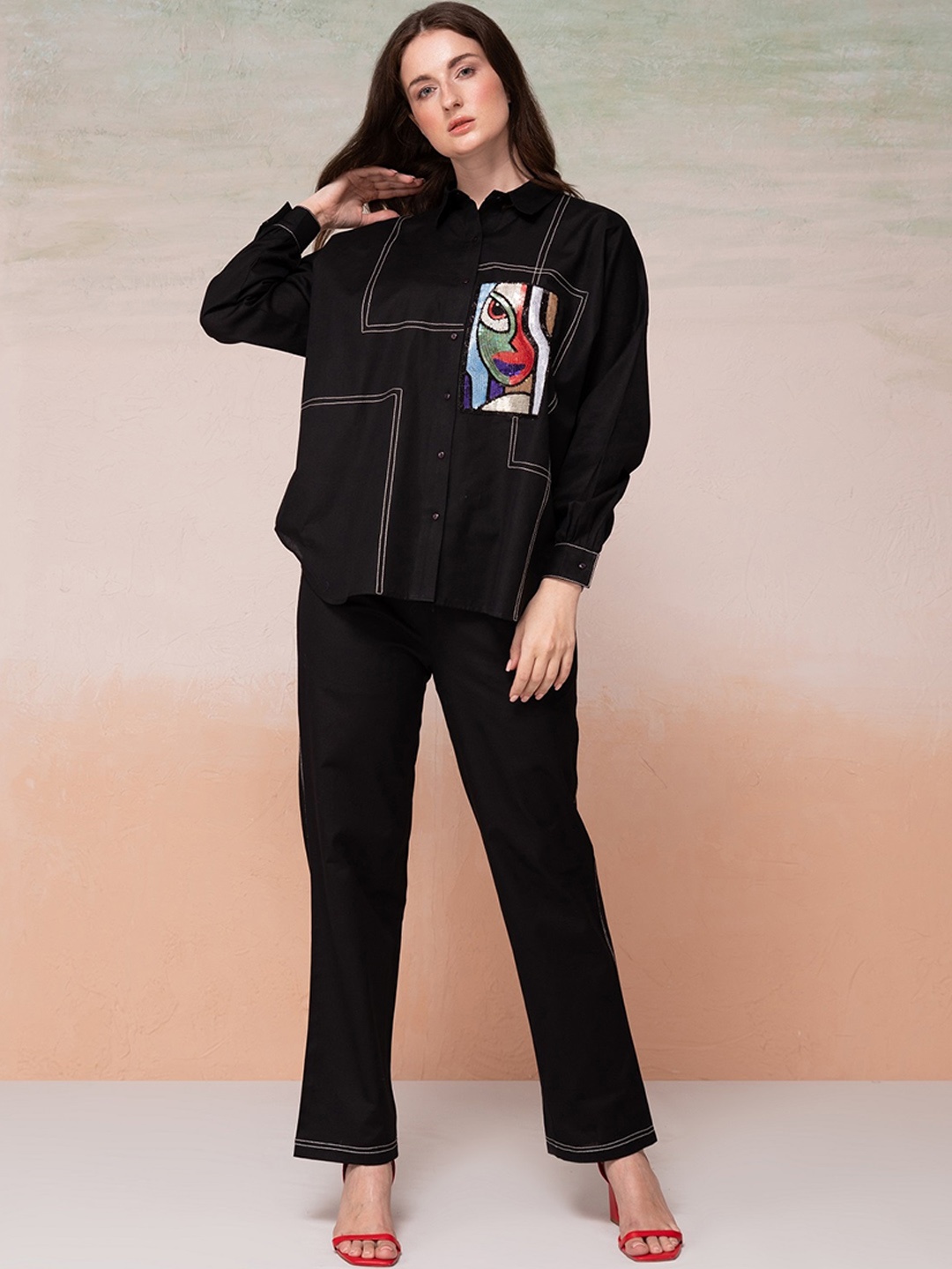 

Bannos Swagger Black Embroidered Pure Cotton Shirt With Trouser