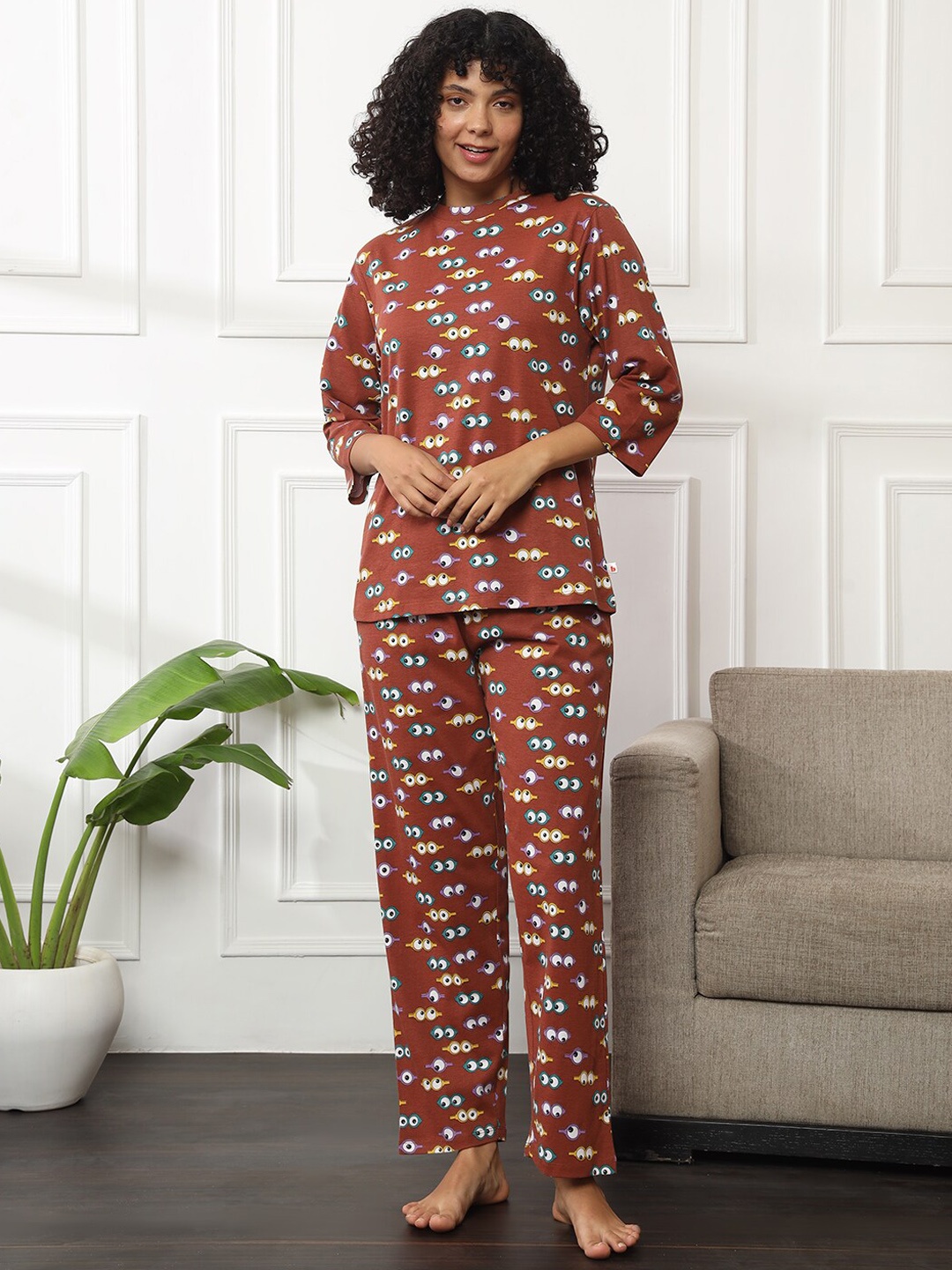 

Bannos Swagger Maroon Graphic Printed Pure Cotton Top & Pyjama