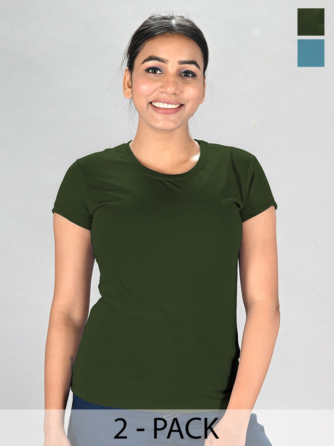 LUX NITRO Pack Of 2 Round Neck Short Sleeves Casual T-shirt, Khaki