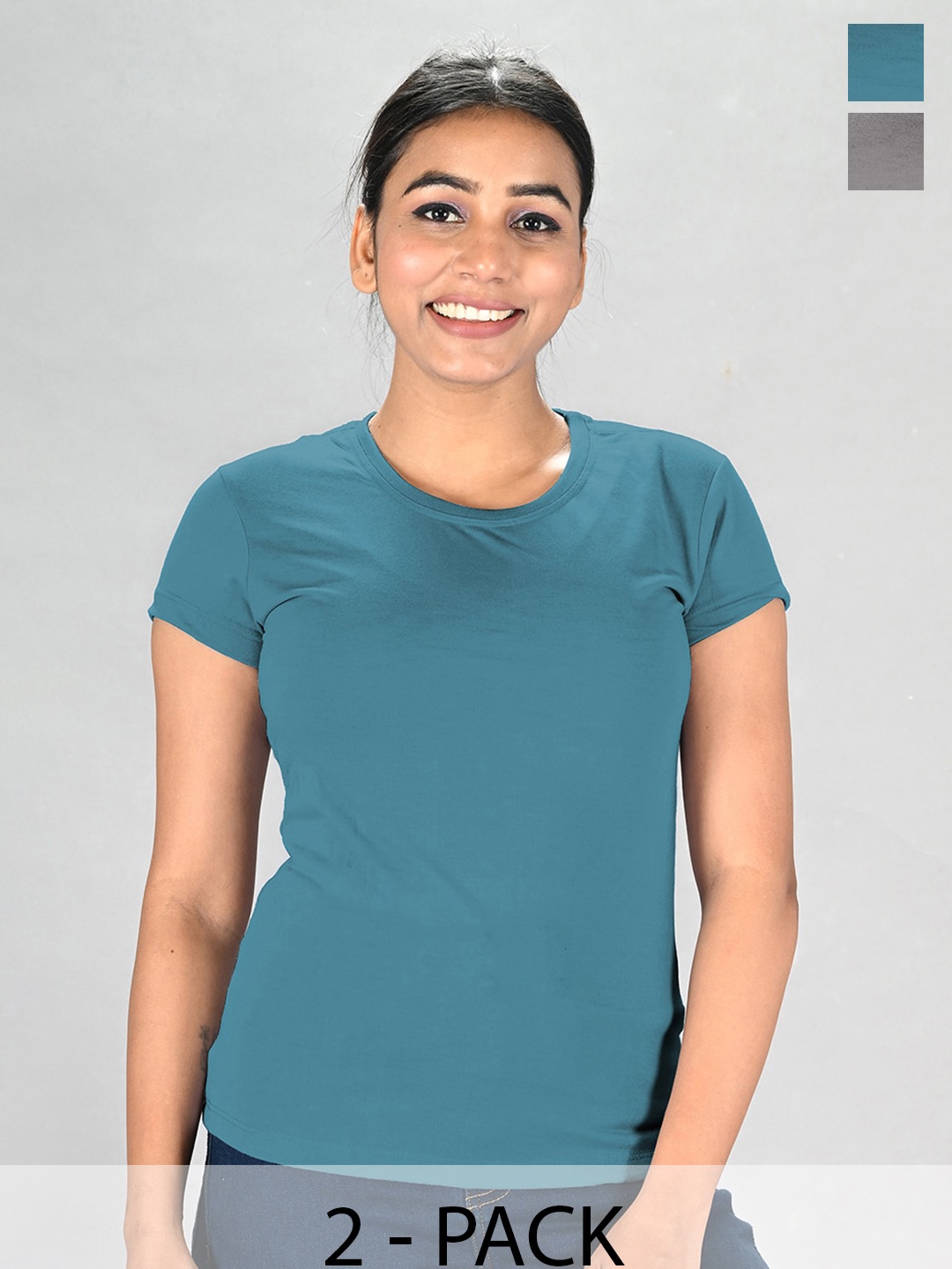 

LUX NITRO Pack of 2 Round Neck Short Sleeves Regular Fit T-shirt, Grey