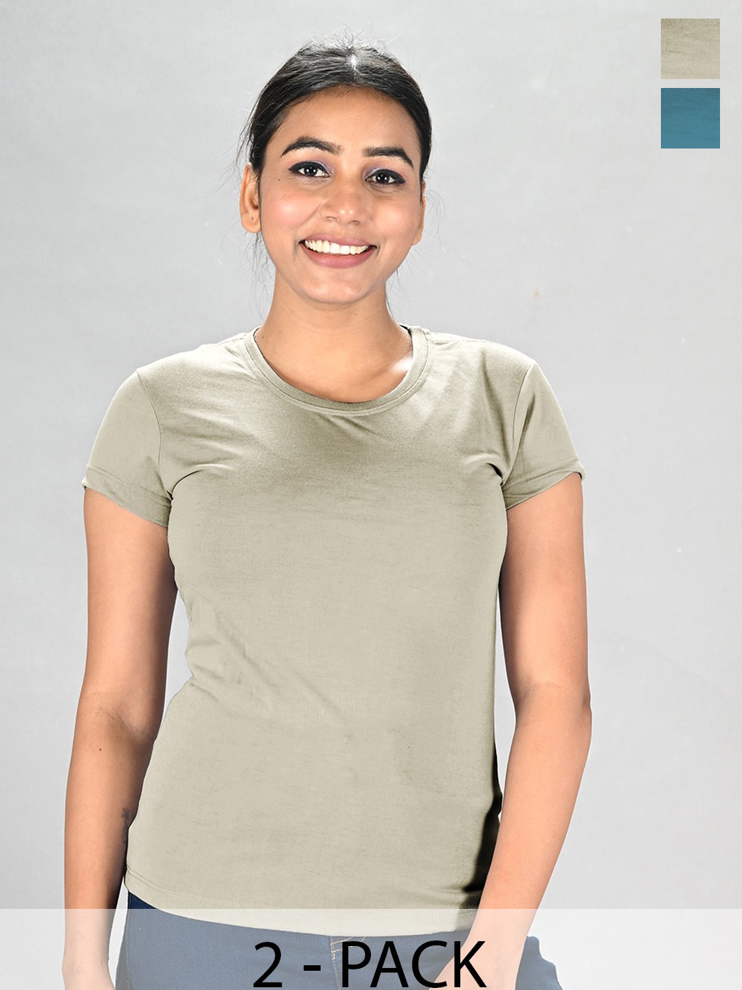 

LUX NITRO Pack Of 2 Round Neck Short Sleeves Casual T-shirt, Beige