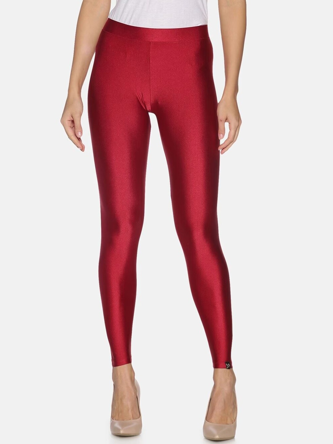 

TWIN BIRDS Women Ankle Length Shimmer Leggings, Red