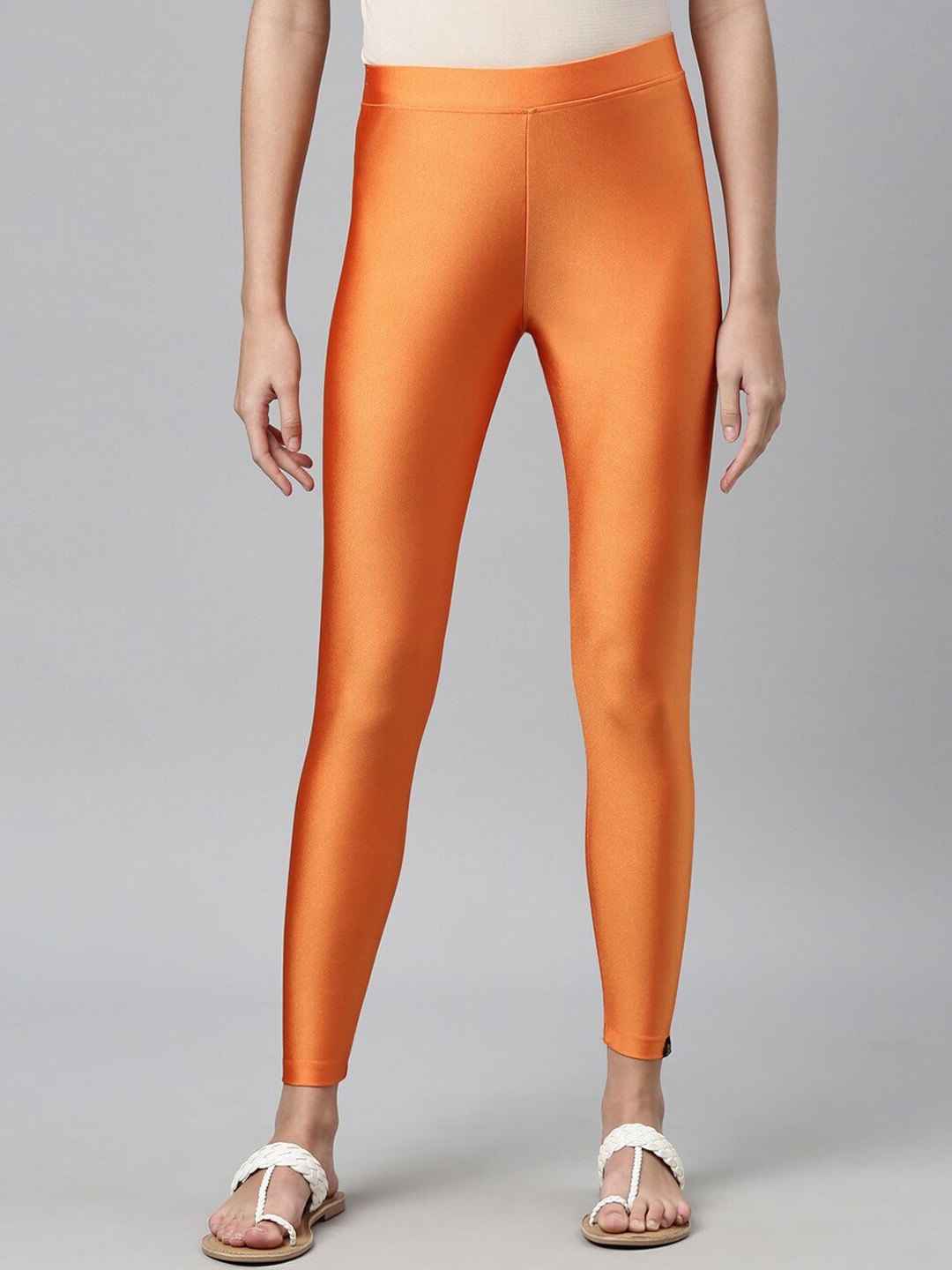

TWIN BIRDS Women Ankle Length Shimmer Leggings, Orange