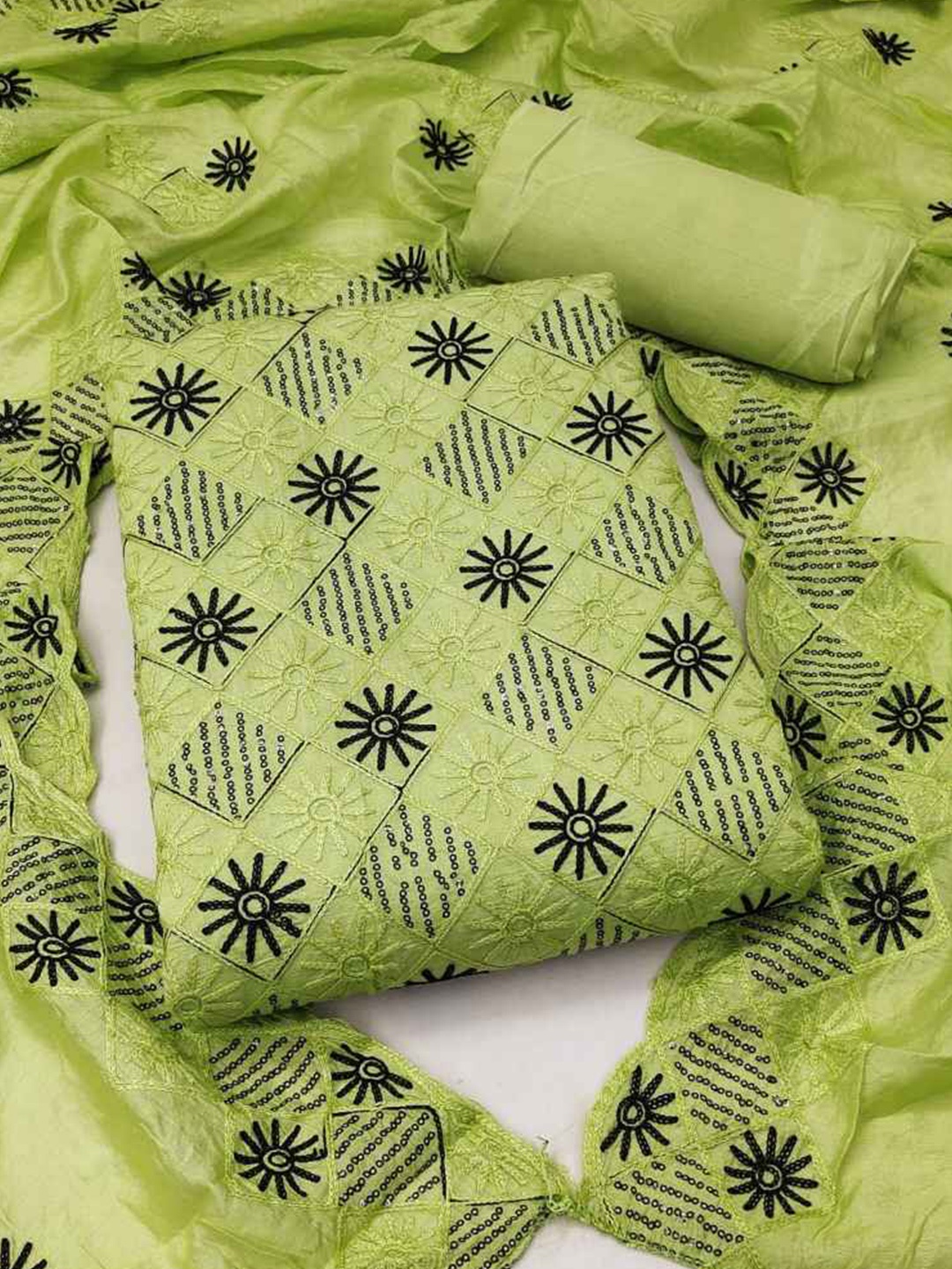 

faxofab Embroidered Unstitched Dress Material, Green