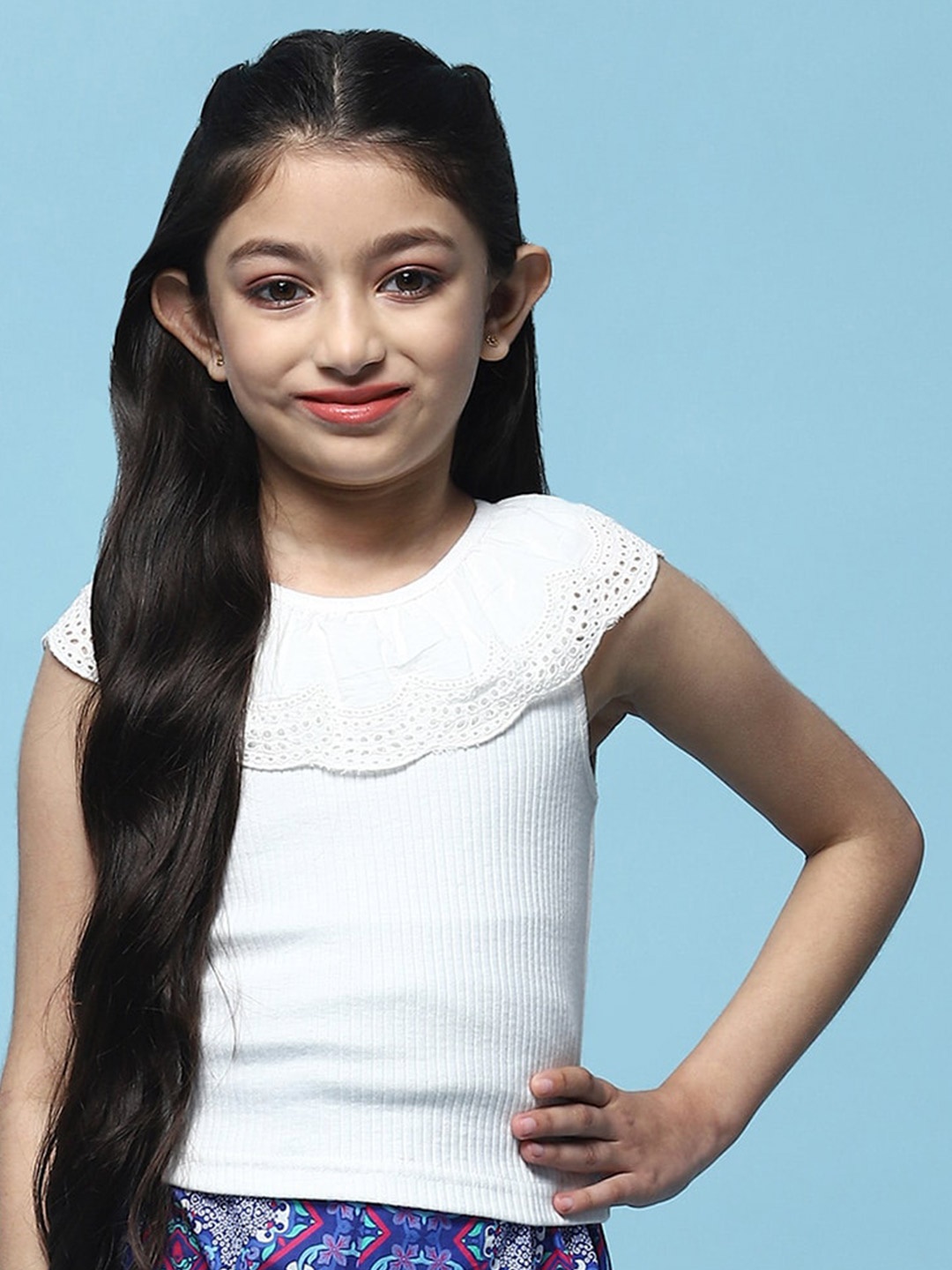 

Biba Girls Round Neck Sleeveless Cotton Top, White