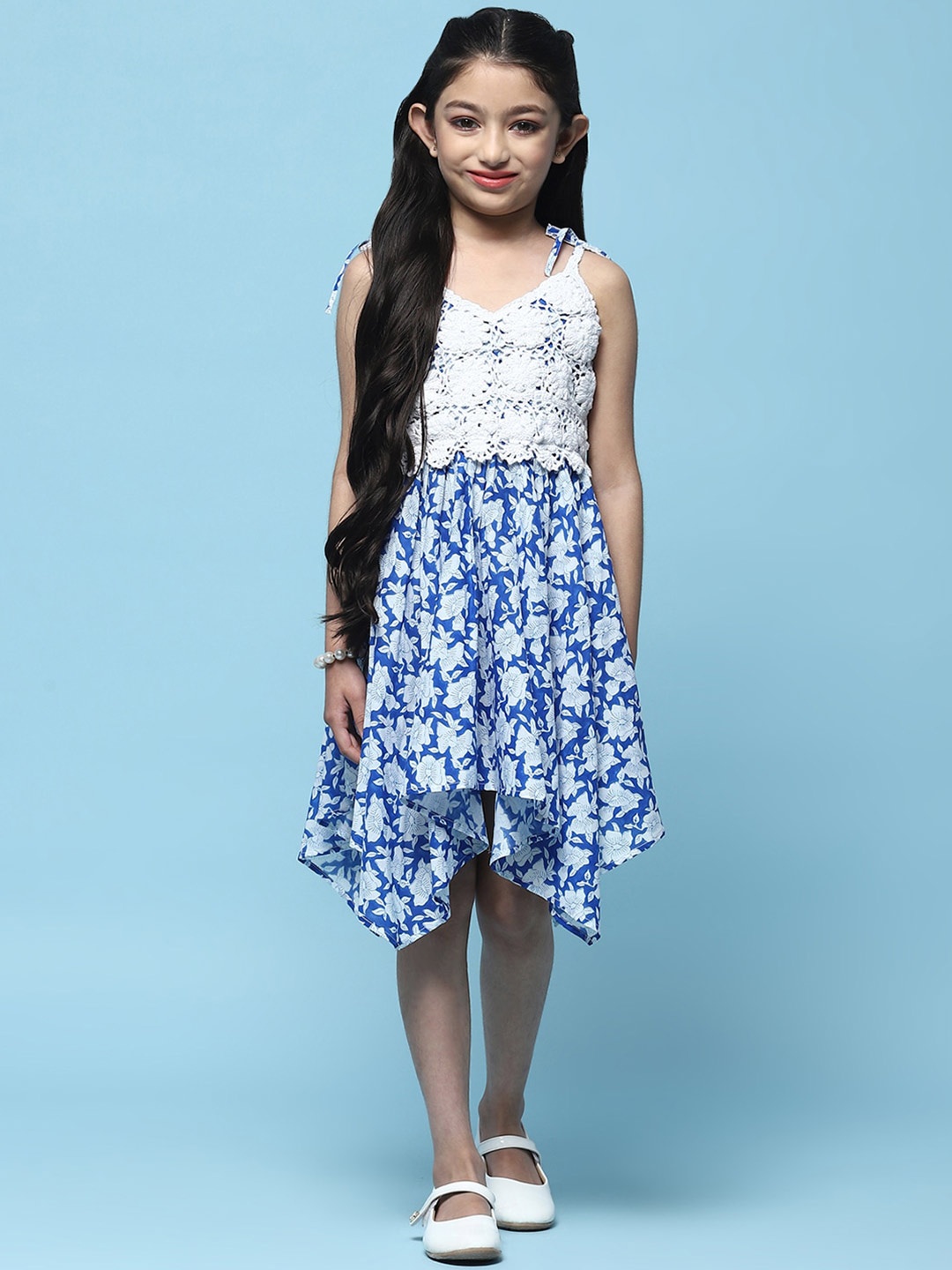 

Biba Girls Floral Printed Cotton Asymmetric Fit & Flare Dress, Blue