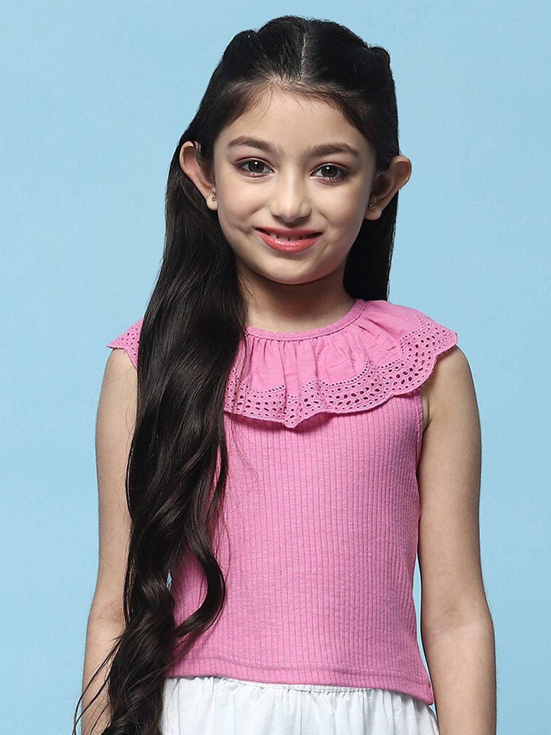 

Biba Girls Round Neck Sleeveless Cotton Top, Pink