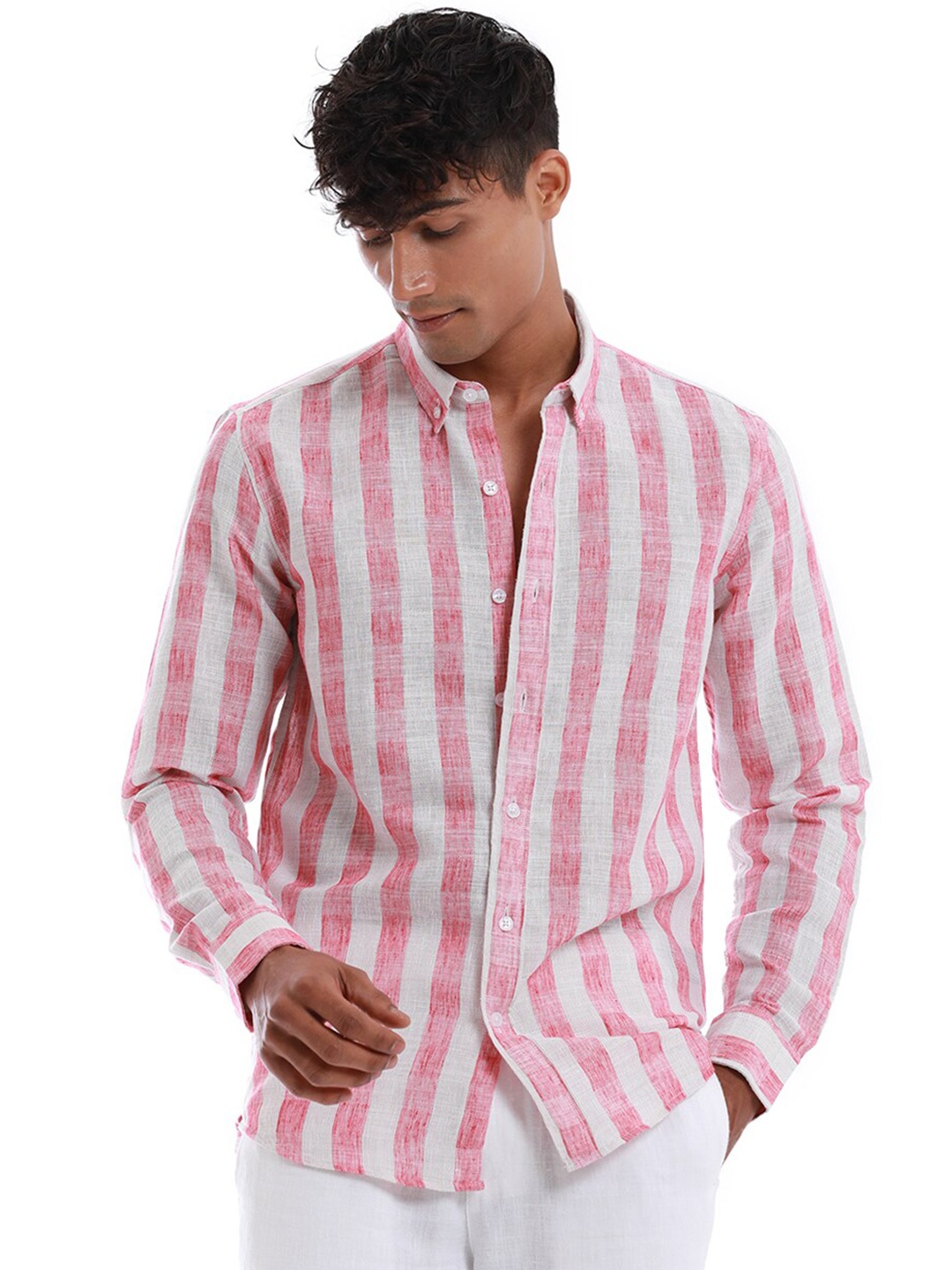 

Banana Club Classic Striped Button-Down Collar Collar Regular Fit Casual Shirt, Pink