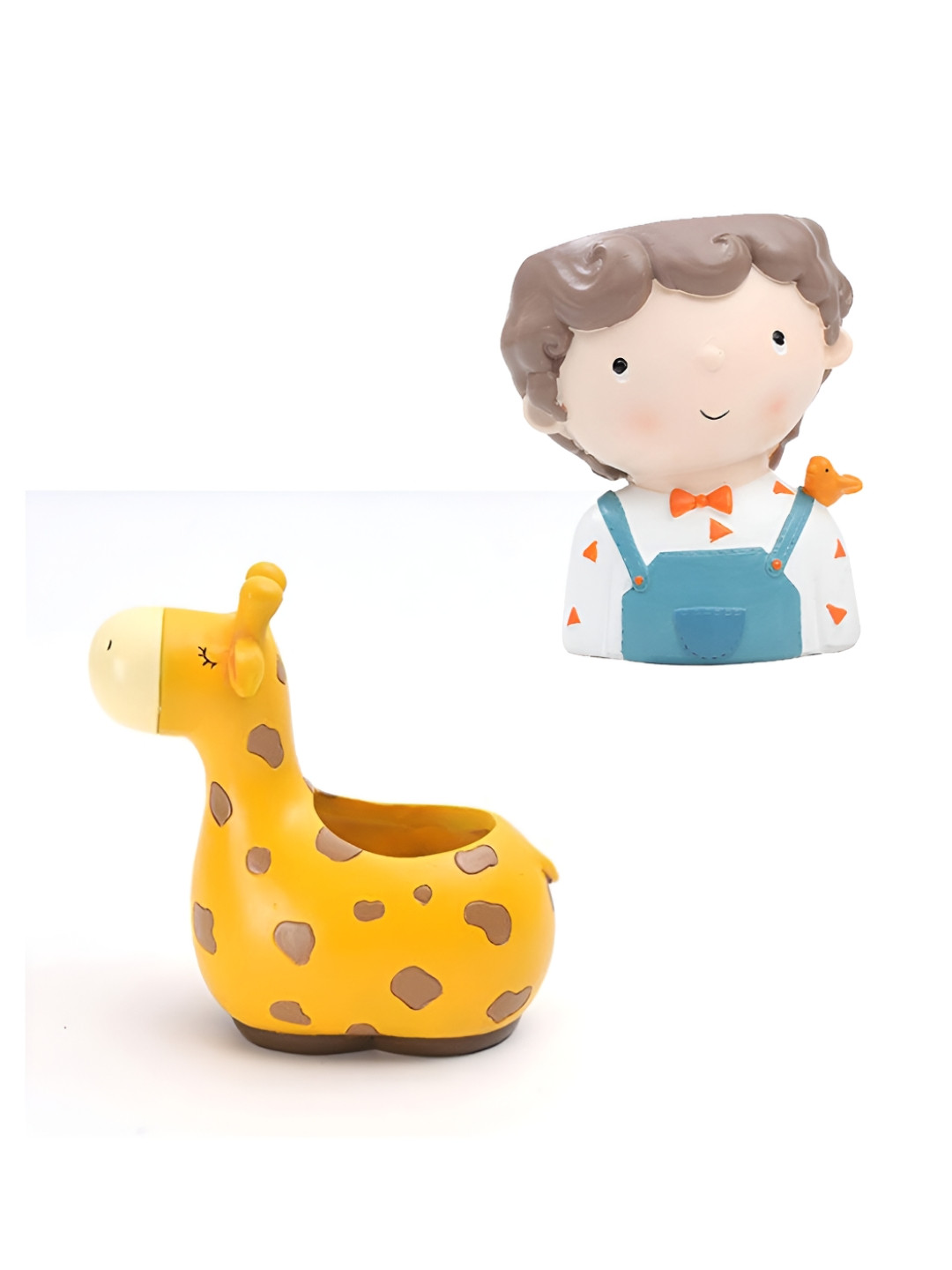 

WENS Orange Colored & White 2 Pcs Resin Baby Boy & Mini Giraffe Succulent Flower Planters