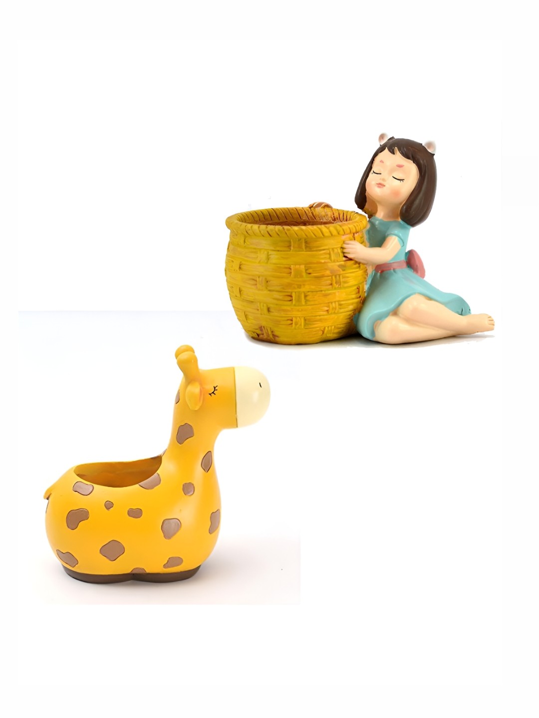 

WENS Orange Colored 2 Pcs Baby Girl & Mini Giraffe Resin Succulent Flower Planters