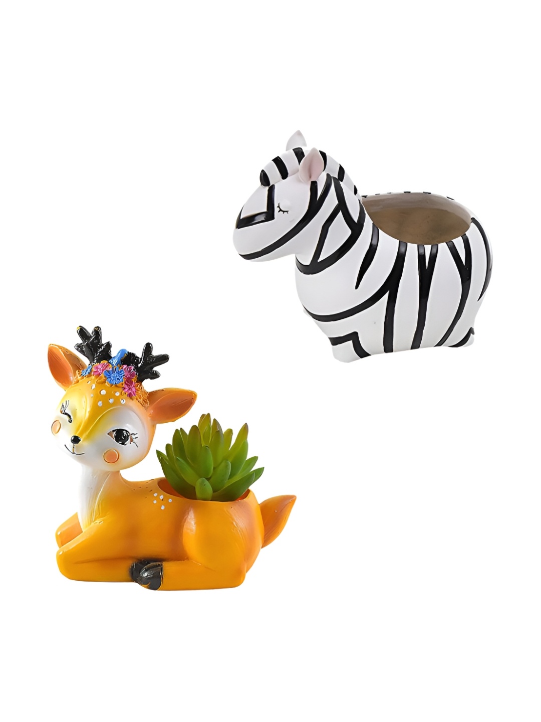 

WENS Orange Colored 2 Pcs Resin Baby Deer & Mini Zebra Succulent Flower Planters