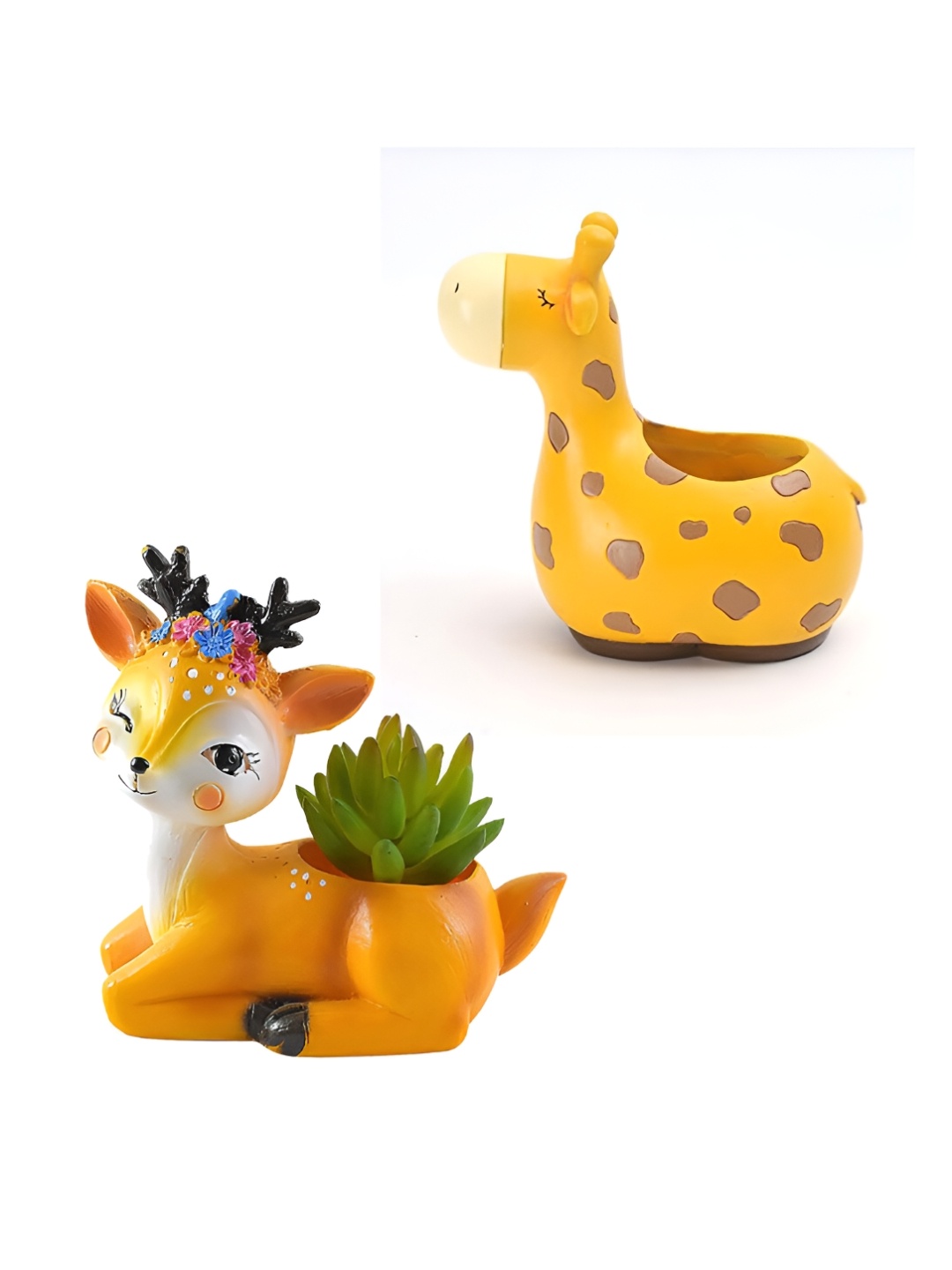 

WENS Orange Colored 2 Pcs Baby Deer & Mini Giraffe Resin Succulent Flower Planters