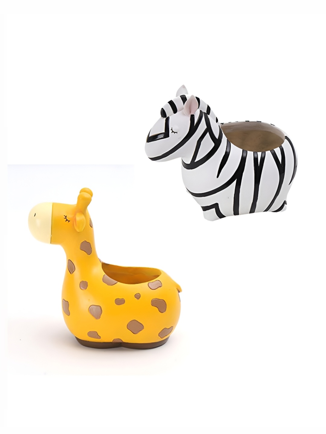

WENS White & Orange 2 Pieces Mini Zebra & Giraffe Resin Succulent Flower Planters