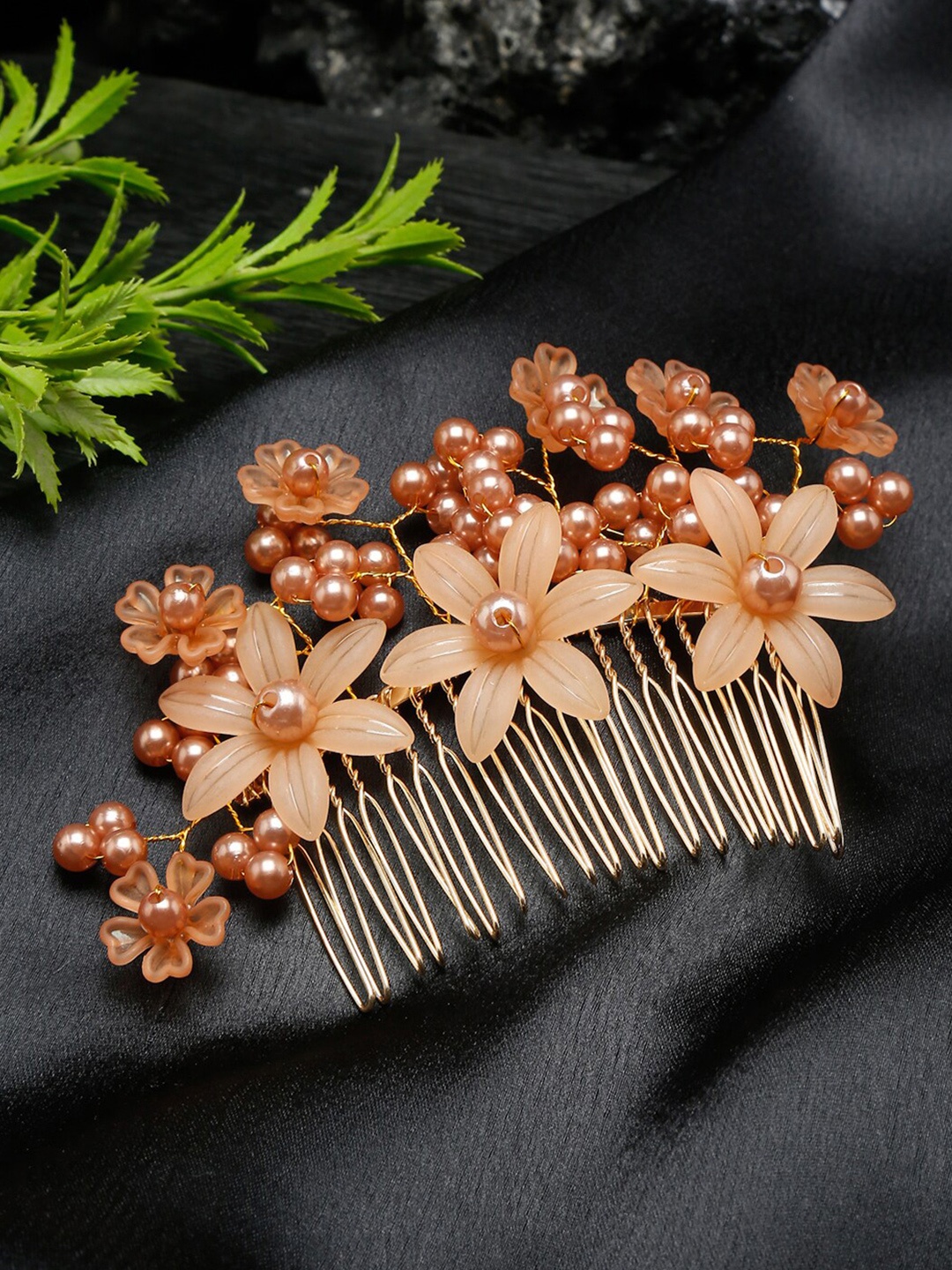 

YouBella Floral Beaded Comb Pin, Gold