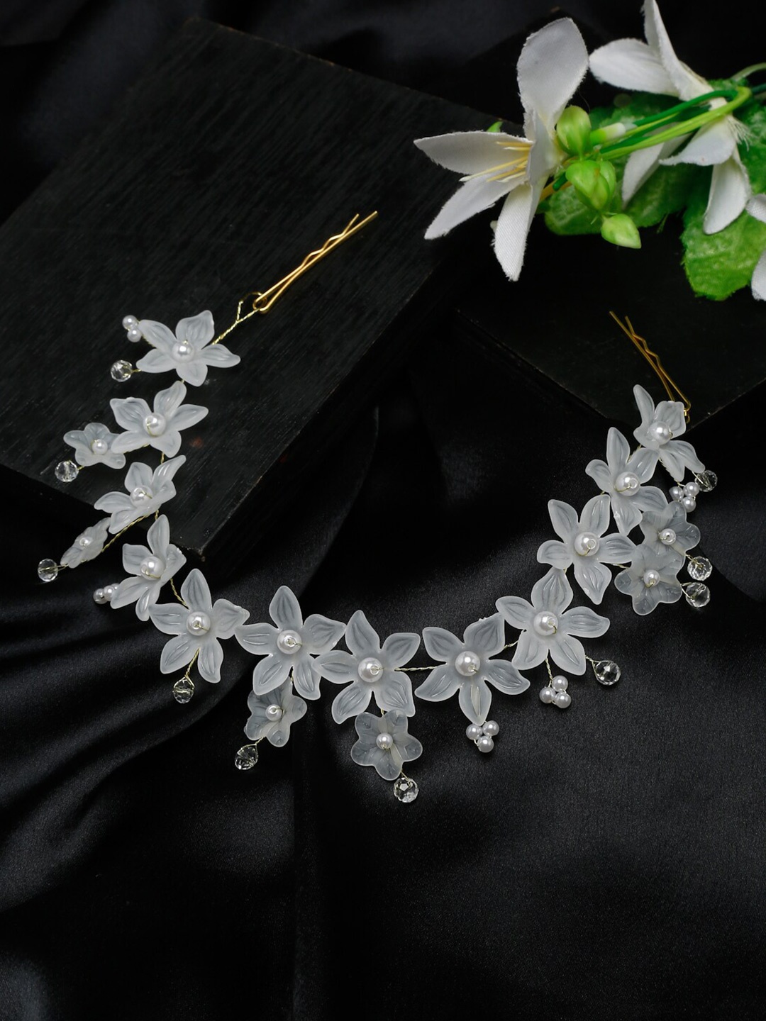 

YouBella Floral Tiara Hair Accessories, White