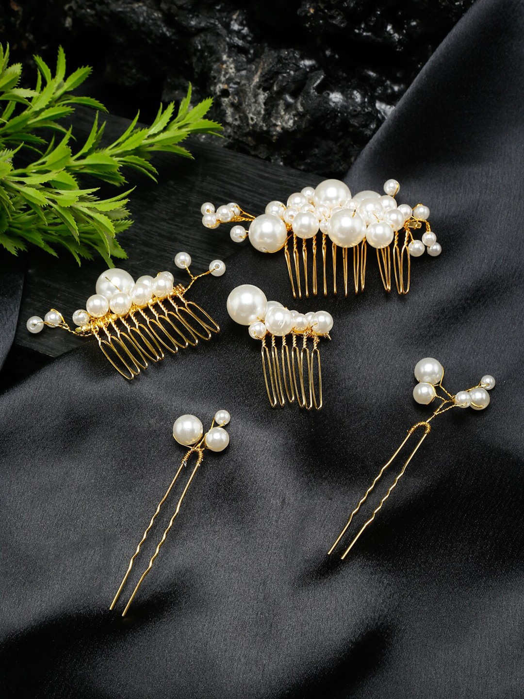 

YouBella Set of 5 Beaded Comb Pin, Gold