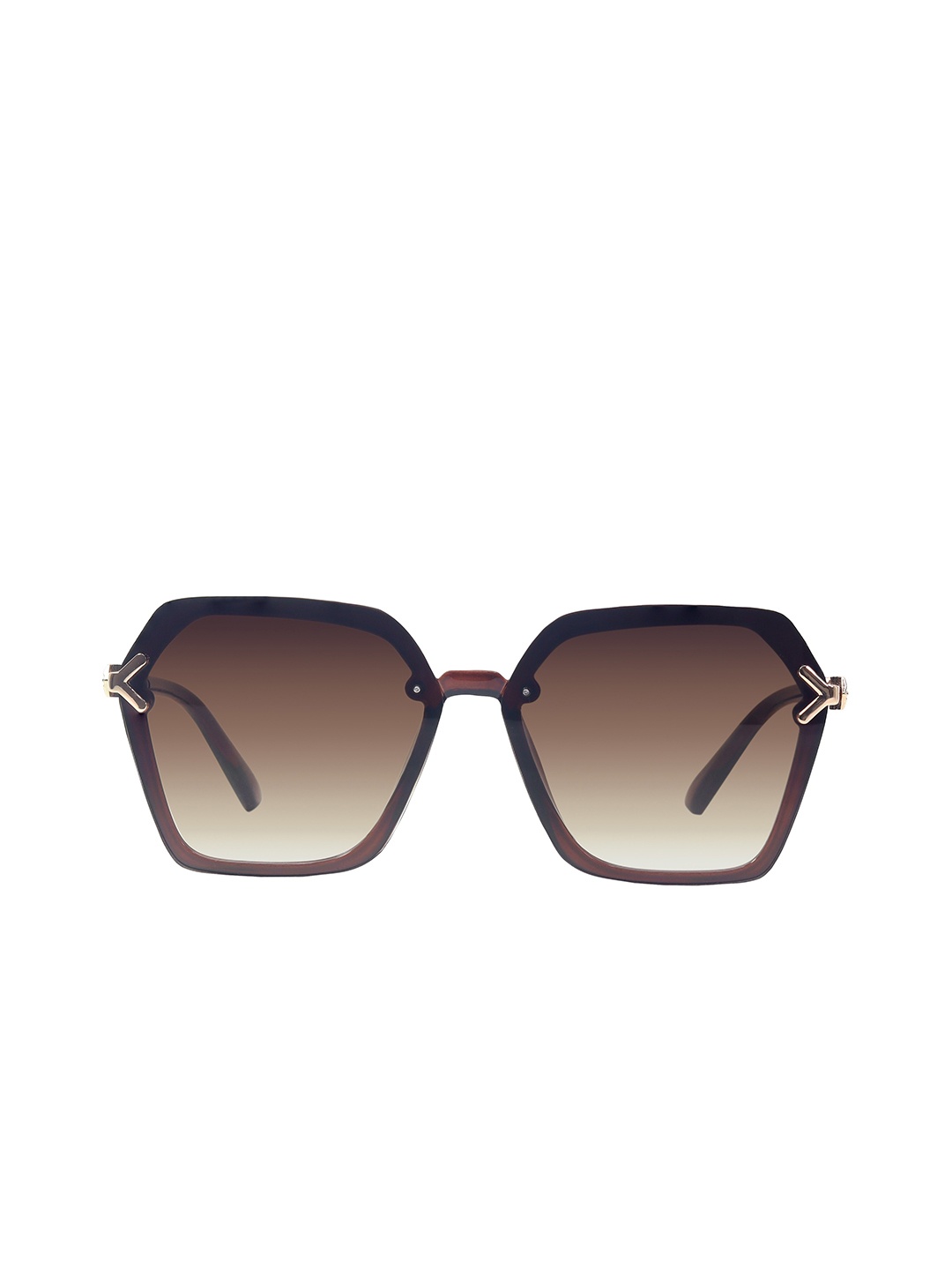 

HASHTAG EYEWEAR Women Round Sunglasses With UV Protected Lens B80-692-golden-brown, Black