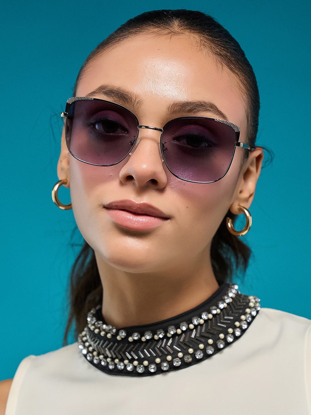 

HASHTAG EYEWEAR Women Square Sunglasses With UV Protected Lens B80-682-blue
