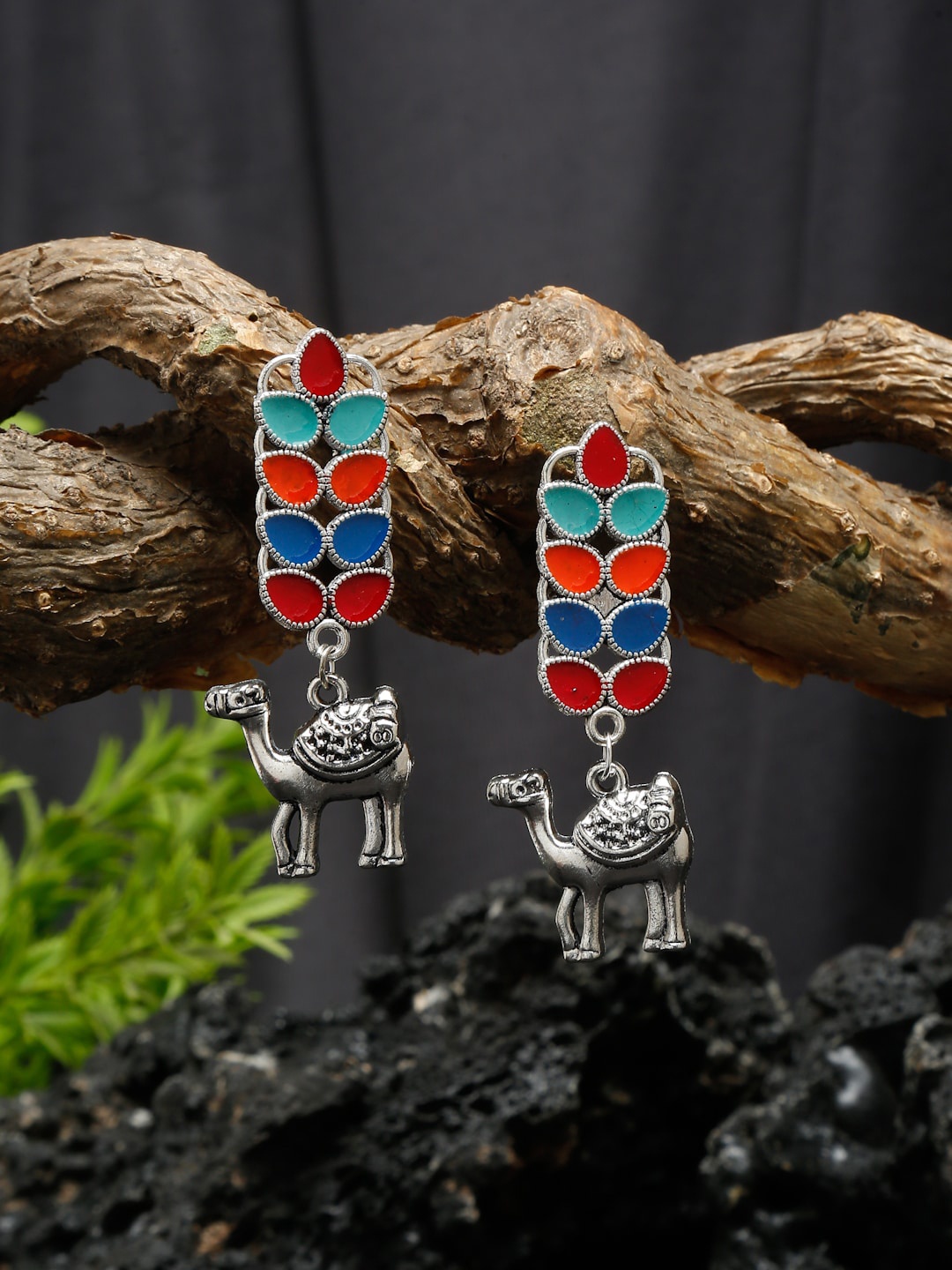 

Sangria Silver-Plated Stone Studded Drop Earrings