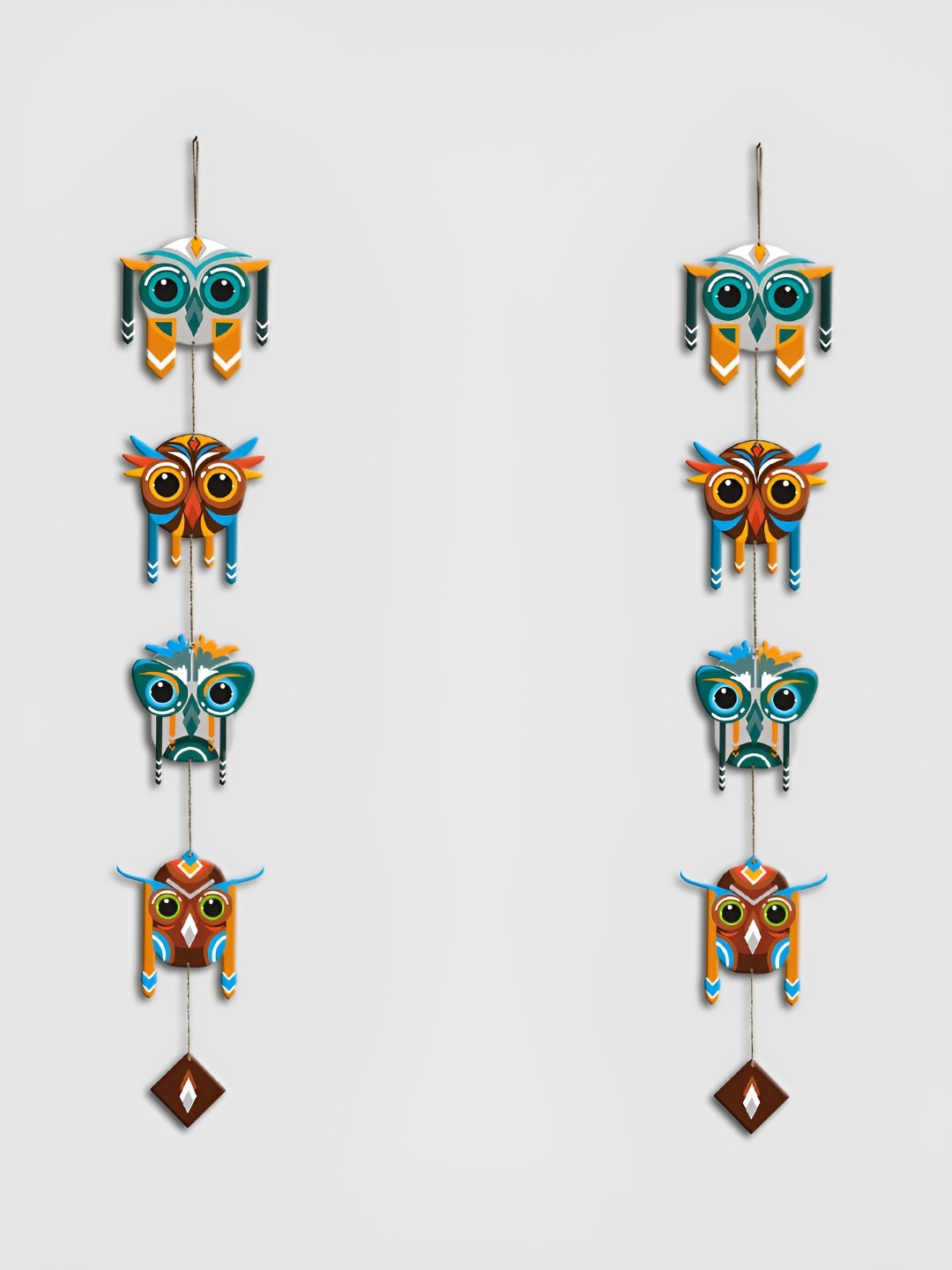 

ArtVibes Blue Yellow Tiki Masks Wooden Wall Hanging, Orange