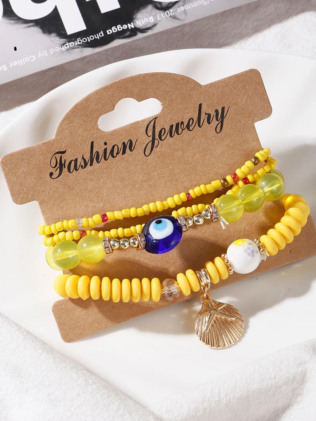 

DressBerry Multi layer Elasticated Bracelet, Yellow