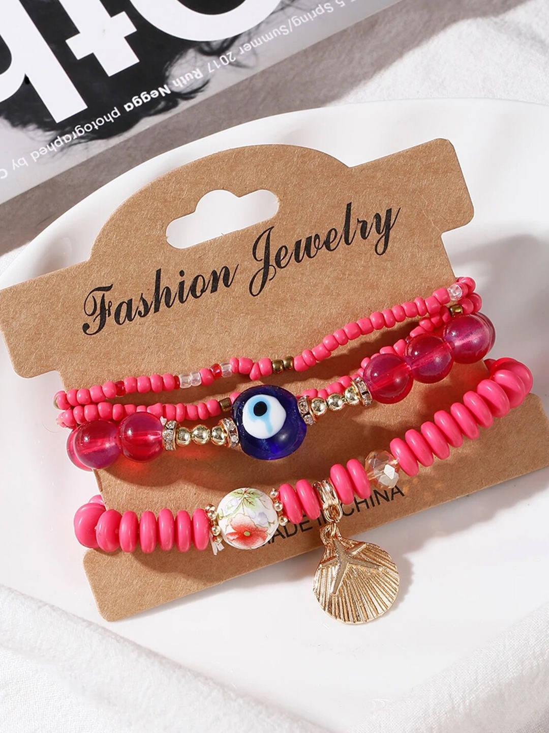 

DressBerry Set Of 4 Gold-Plated Multi layer Bracelet, Red