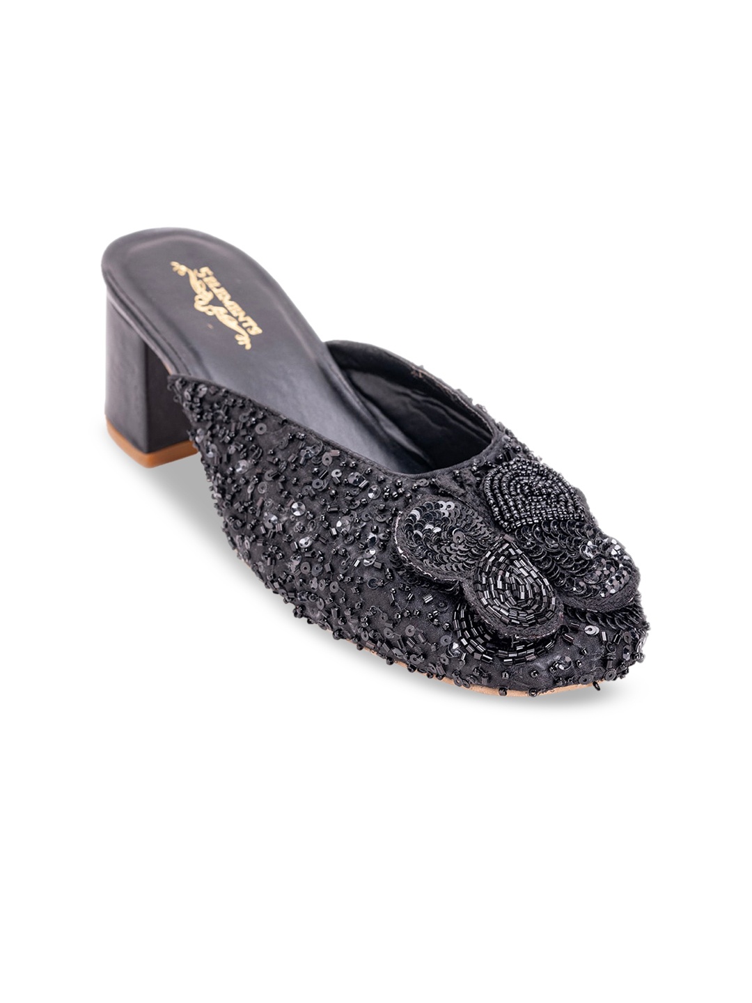 

5 ELEMENTS Embellished Block Heeled Mules, Black