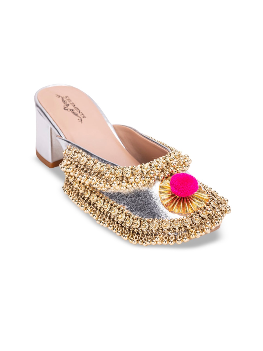 

5 ELEMENTS Embellished Open Toe Block Heels, Gold