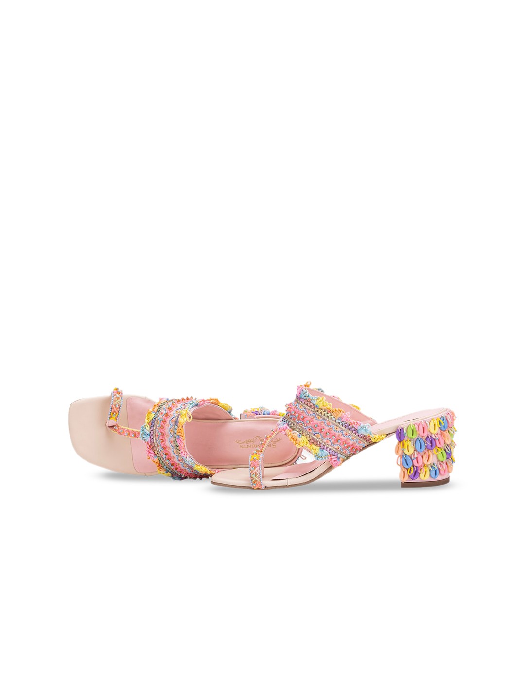

5 ELEMENTS Embellished Open Toe Block Heels, Peach