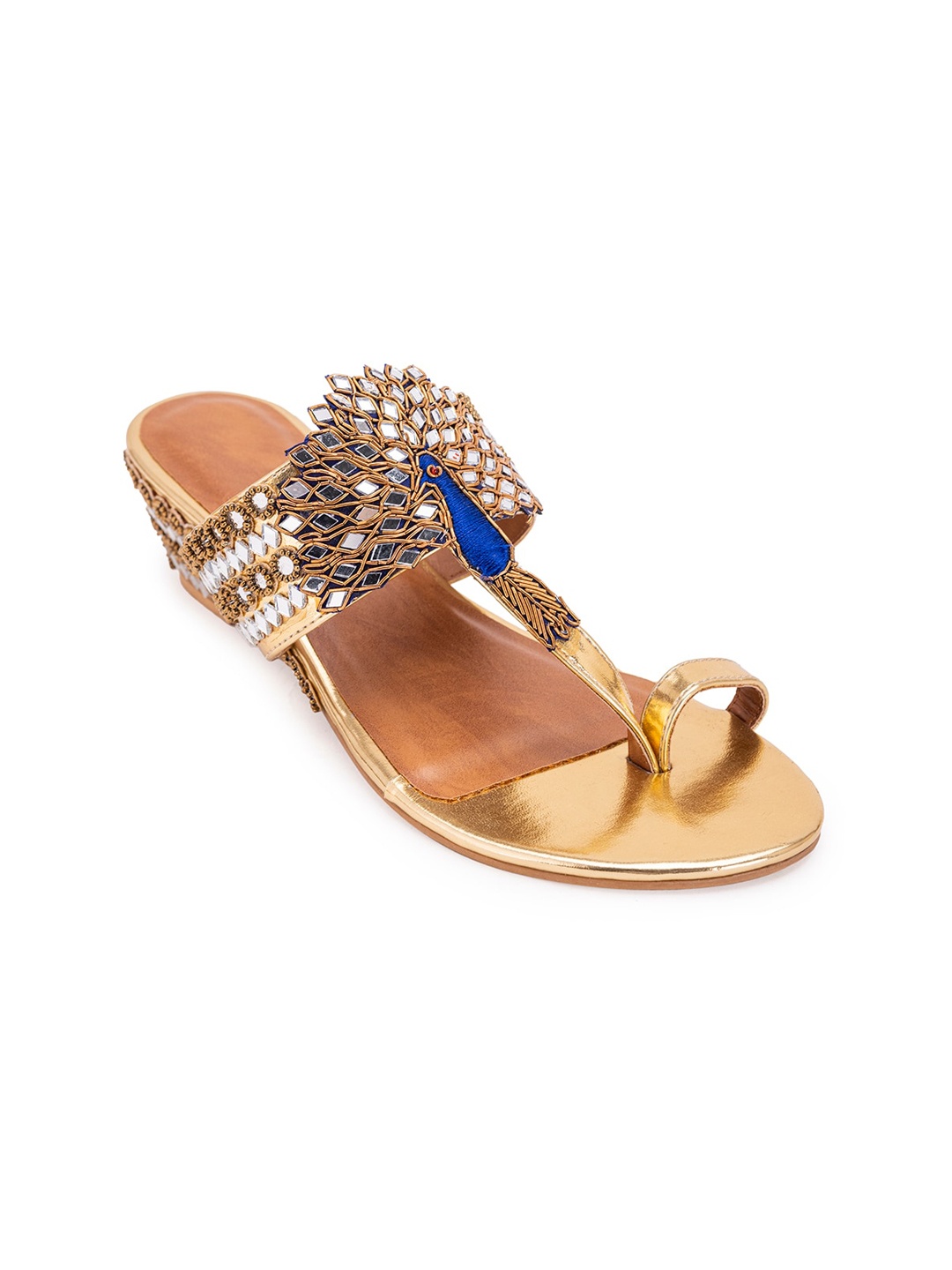 

5 ELEMENTS Embellished Open Toe Wedge Heels, Gold