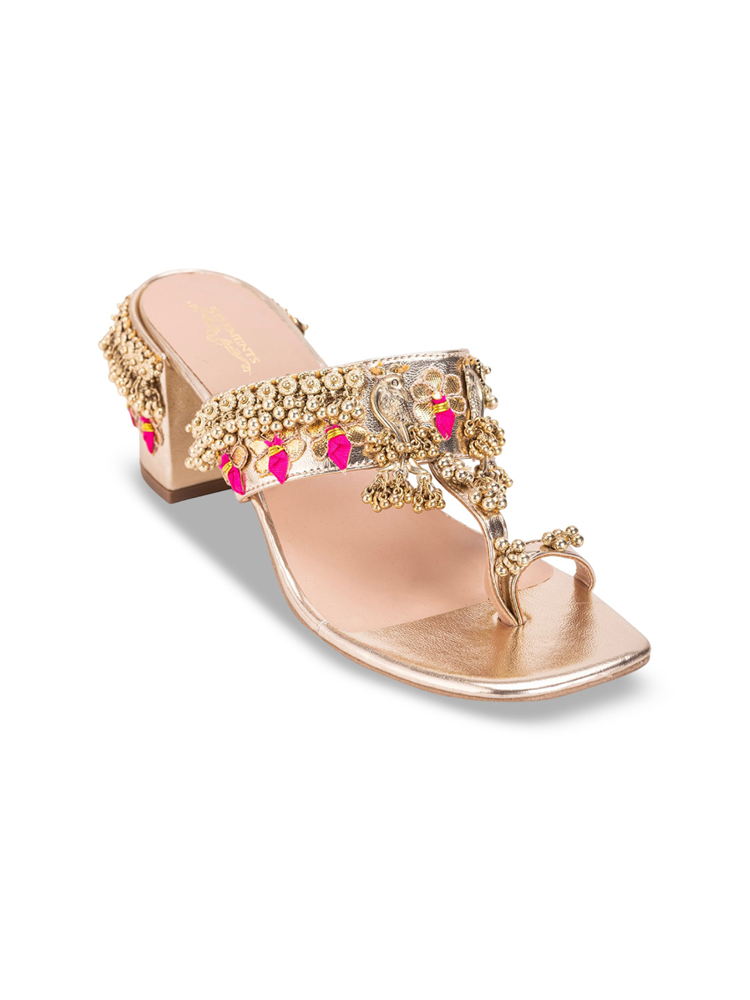 

5 ELEMENTS Embellished Open Toe Block Heels, Gold