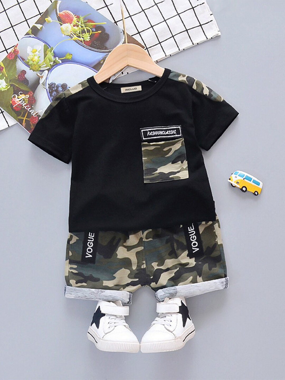 

INCLUD Infant Boys Camouflage Printed T-shirt with Shorts, Black