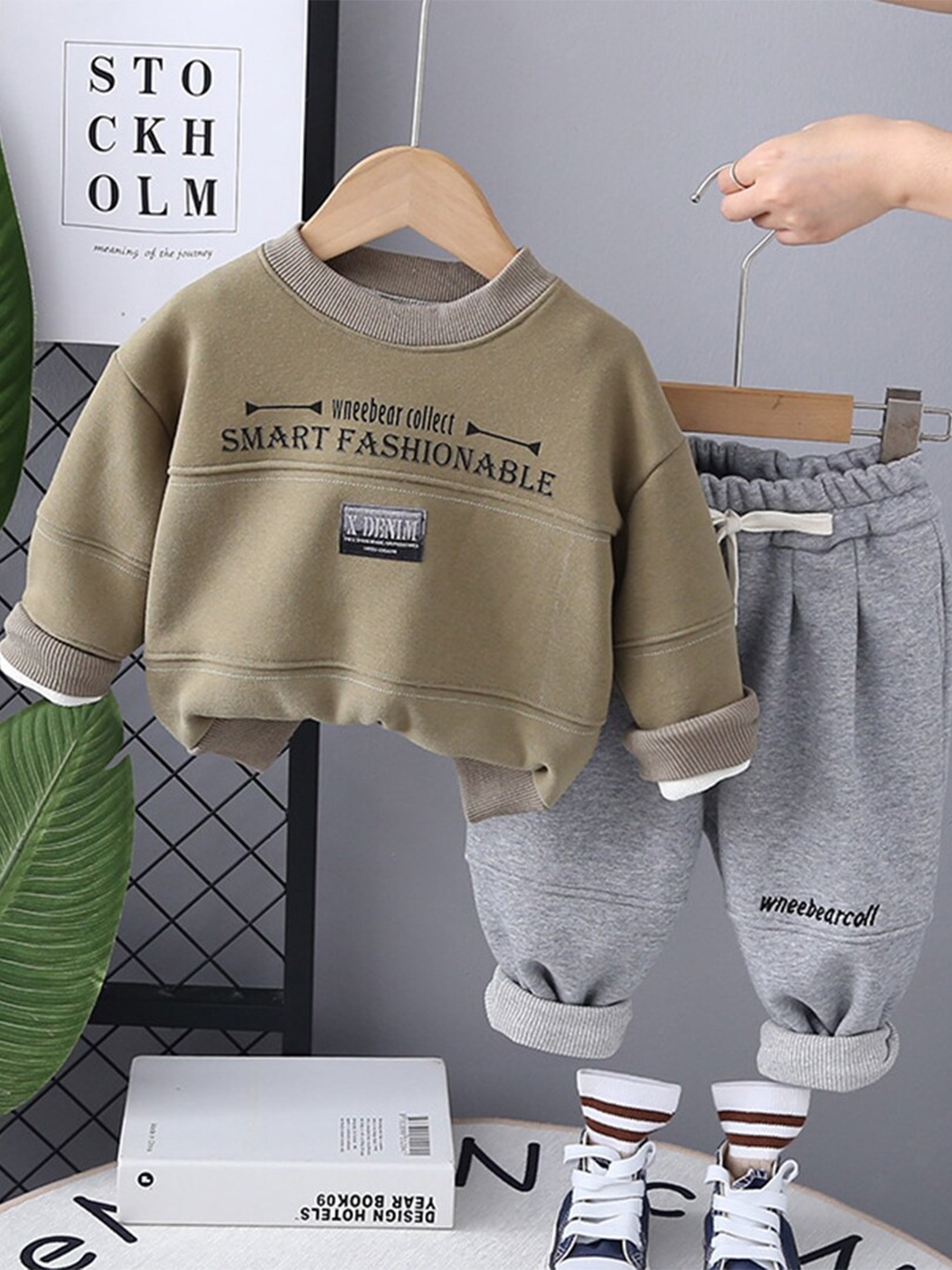 

INCLUD Boys Printed Shirt with Trousers, Olive