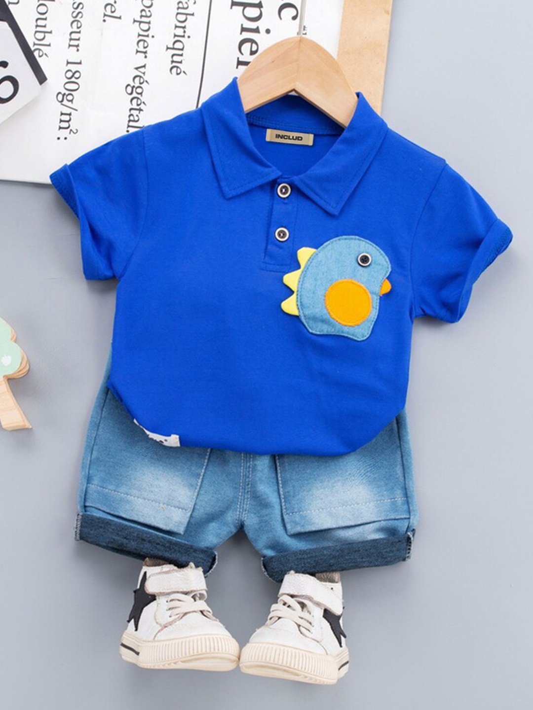

INCLUD Infant Boys Polo Collar T-shirt with Denim Shorts, Navy blue