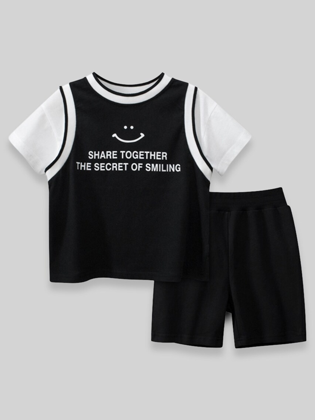 

INCLUD Boys Printed T-shirt with Shorts, Black
